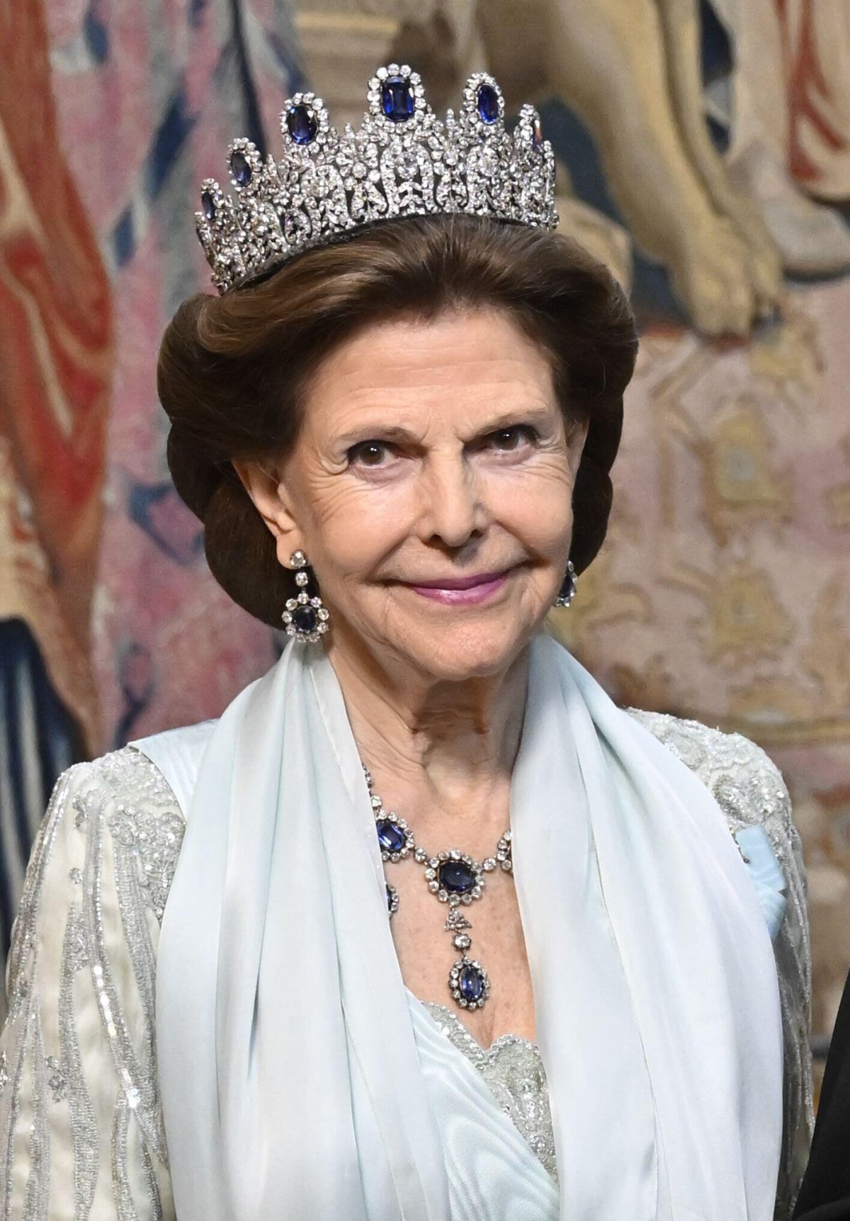 Queen Silvia of Sweden attends the King's Dinner for Nobel laureates at the Royal Palace in Stockholm on December 11, 2023 (Jonas Ekströmer/TT News Agency/Alamy)