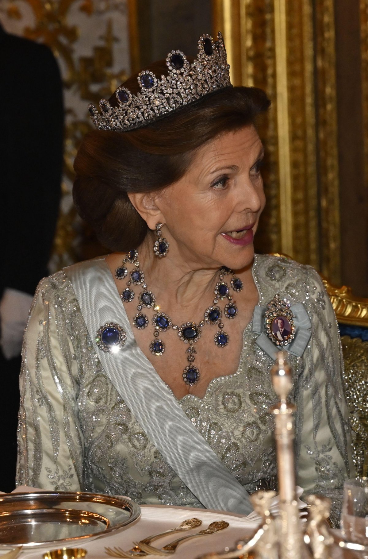 Queen Silvia of Sweden attends the King's Dinner for Nobel laureates at the Royal Palace in Stockholm on December 11, 2023 (Jonas Ekströmer/TT News Agency/Alamy)