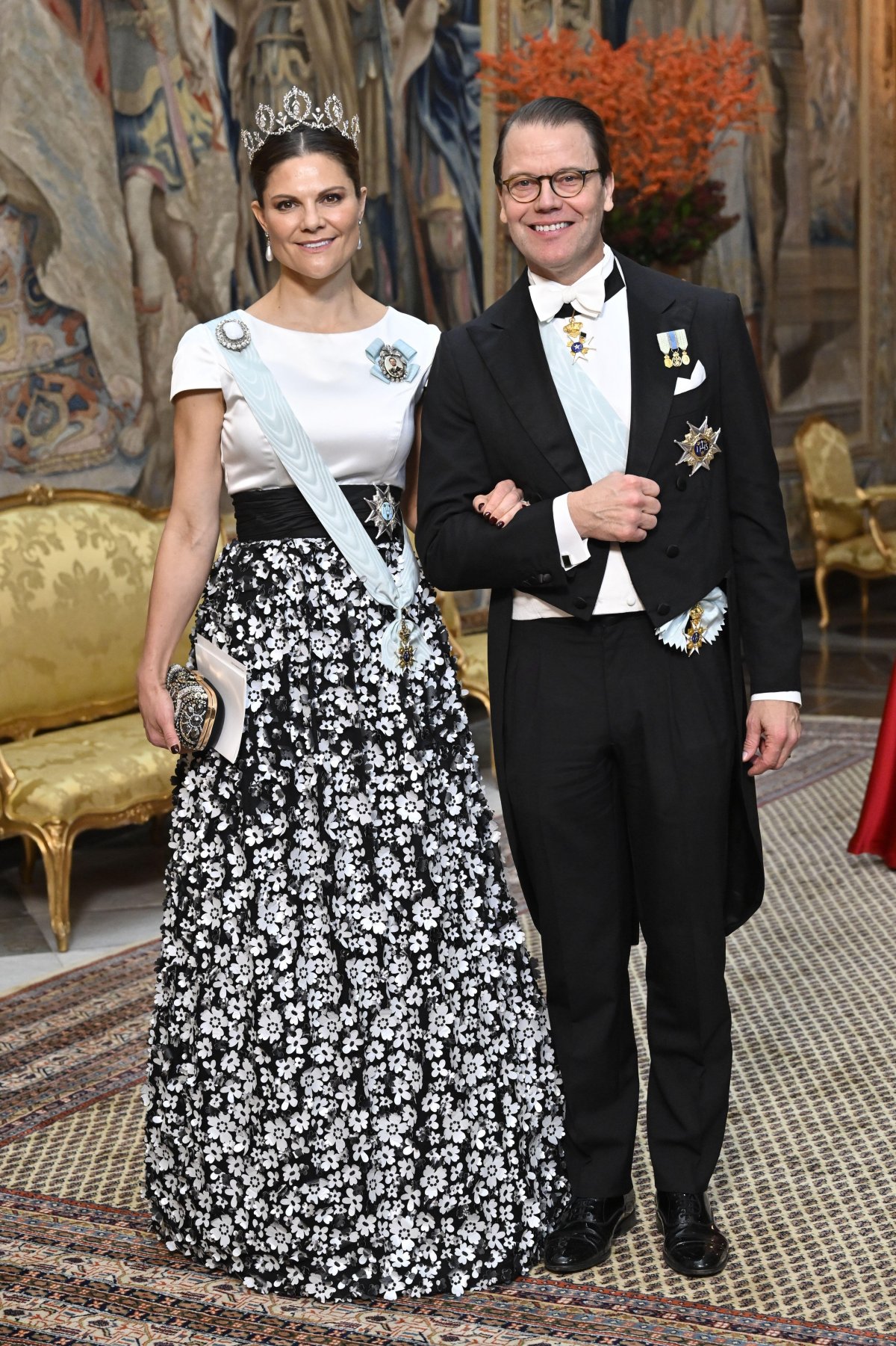 Crown Princess Victoria and Prince Daniel of Sweden attend the King's Dinner for Nobel laureates at the Royal Palace in Stockholm on December 11, 2023 (Jonas Ekströmer/TT News Agency/Alamy)