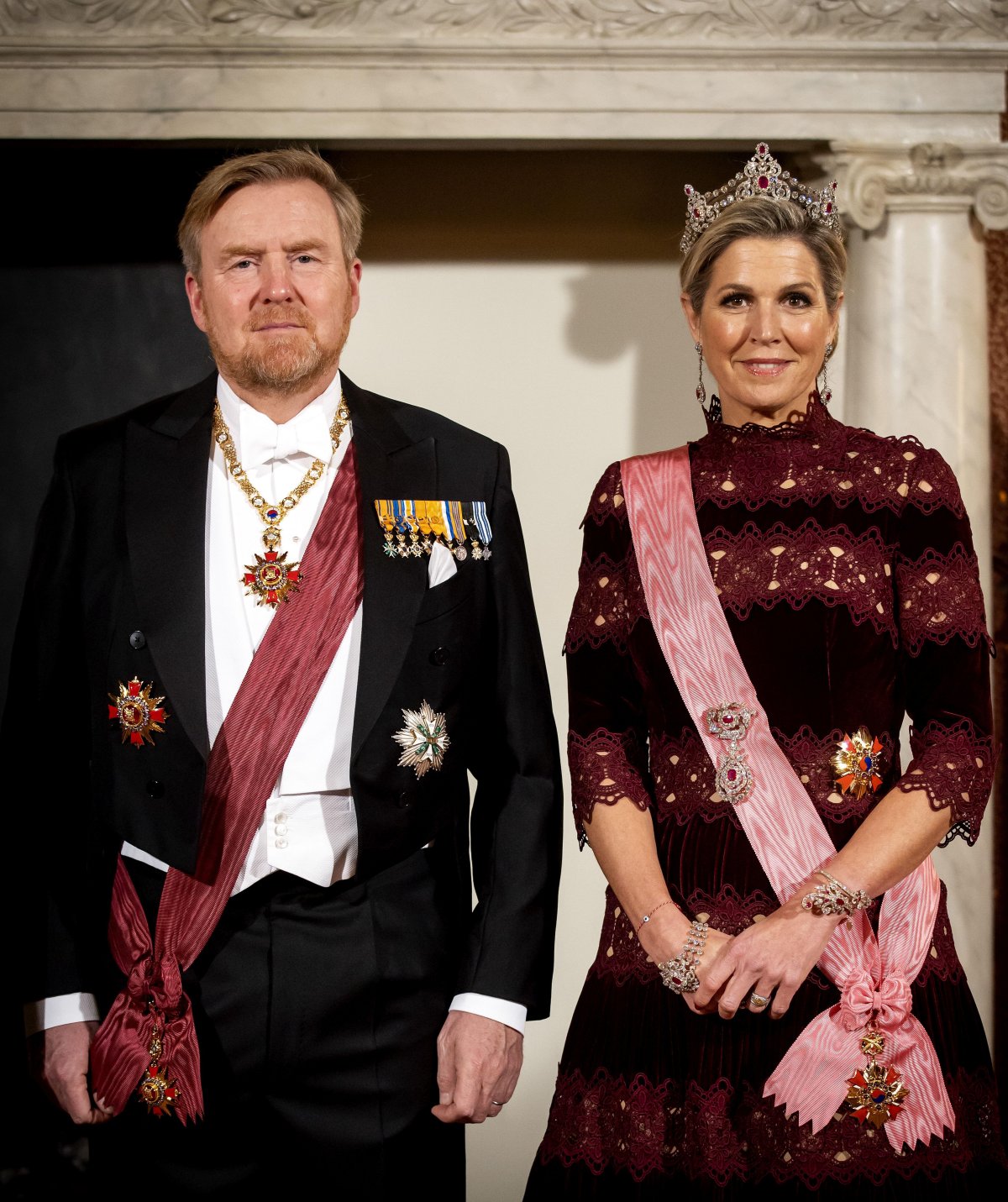 King Willem-Alexander and Queen Maxima of the Netherlands attend a state banquet in honor of the visiting President of South Korea at the Royal Palace in Amsterdam on December 12, 2023 (KOEN VAN WEEL/ANP/Alamy)