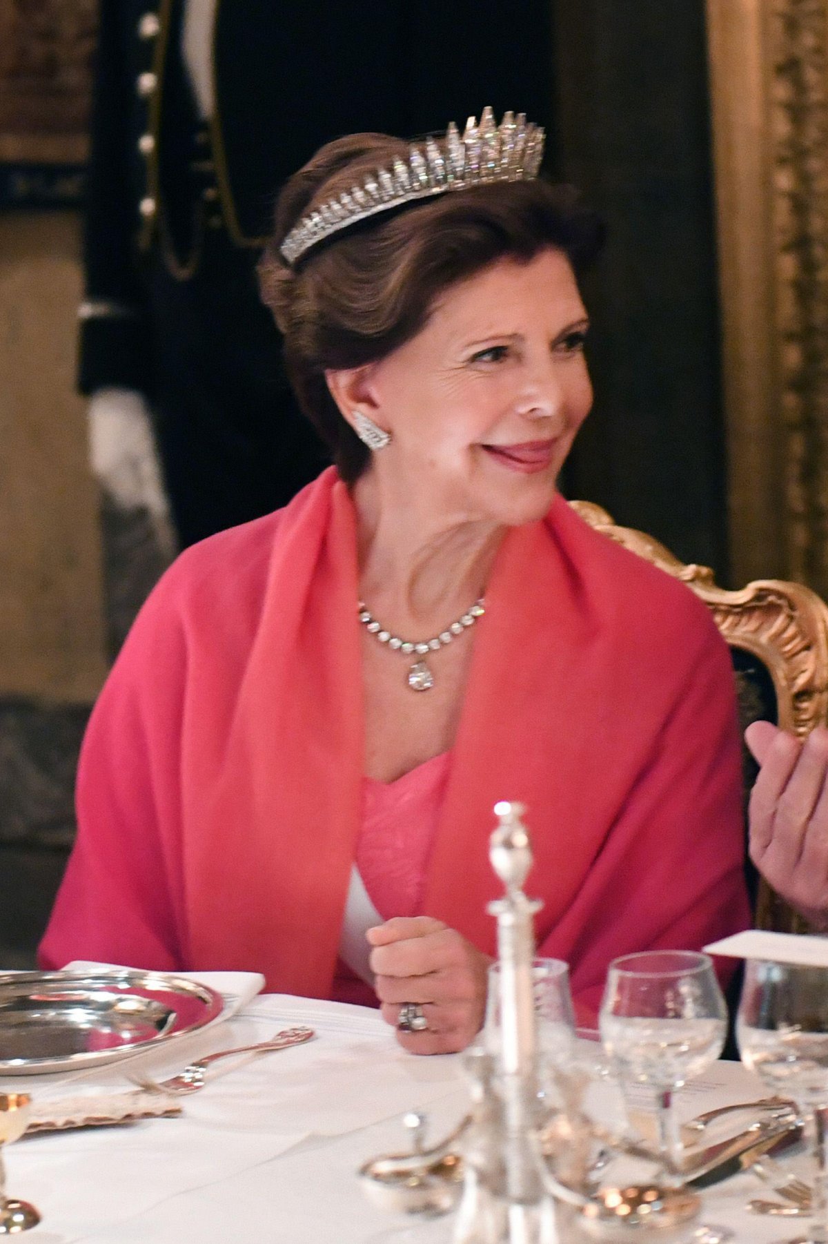 Queen Silvia of Sweden attends the King's Dinner for Nobel laureates at the Royal Palace in Stockholm on December 11, 2018 (Fredrik Sandberg/TT News Agency/Alamy)