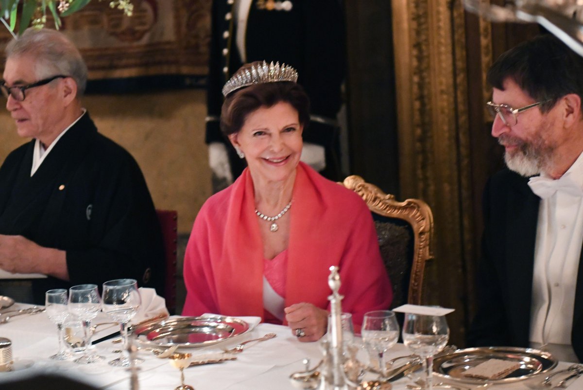 Queen Silvia of Sweden attends the King's Dinner for Nobel laureates at the Royal Palace in Stockholm on December 11, 2018 (Fredrik Sandberg/TT News Agency/Alamy)
