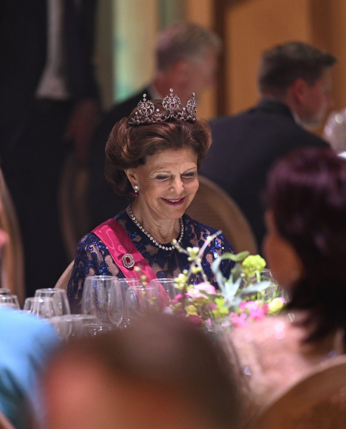 Queen Silvia of Sweden attends a state dinner in Tallinn during the Estonian state visit on May 2, 2023 (Pontus Lundahl/TT News Agency/Alamy)