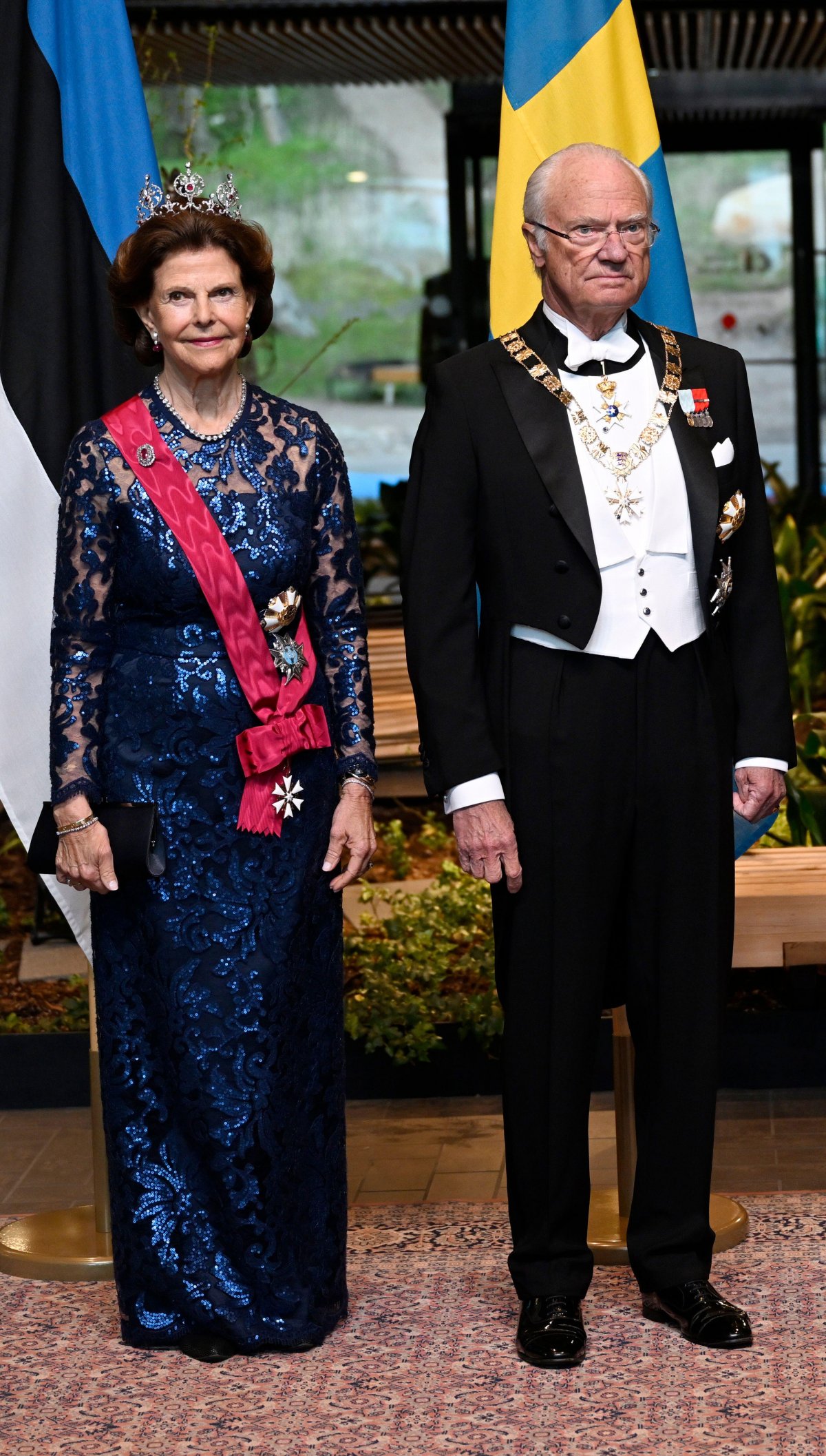 King Carl XVI Gustaf and Queen Silvia of Sweden attend a state dinner in Tallinn during the Estonian state visit on May 2, 2023 (Pontus Lundahl/TT News Agency/Alamy)