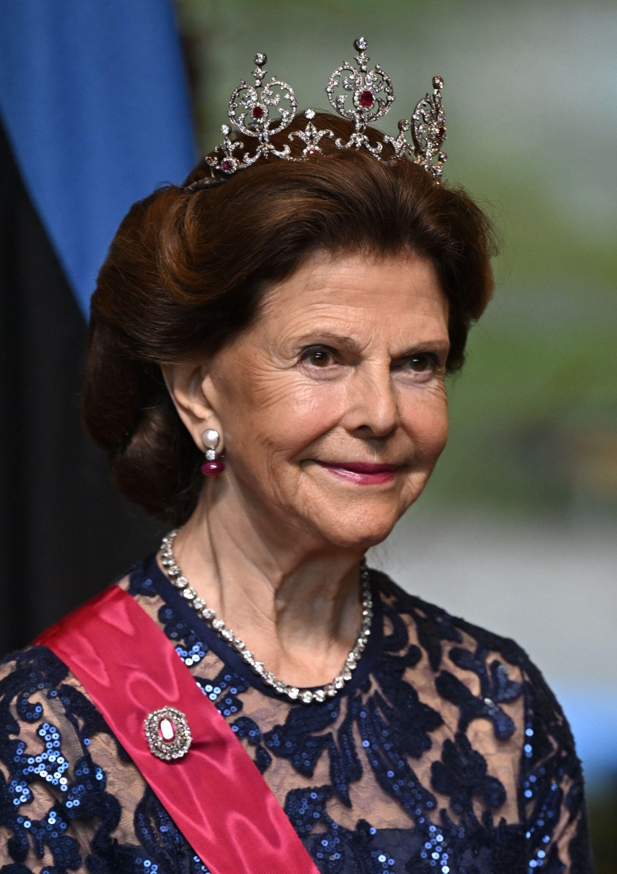 Queen Silvia of Sweden attends a state dinner in Tallinn during the Estonian state visit on May 2, 2023 (Pontus Lundahl/TT News Agency/Alamy)
