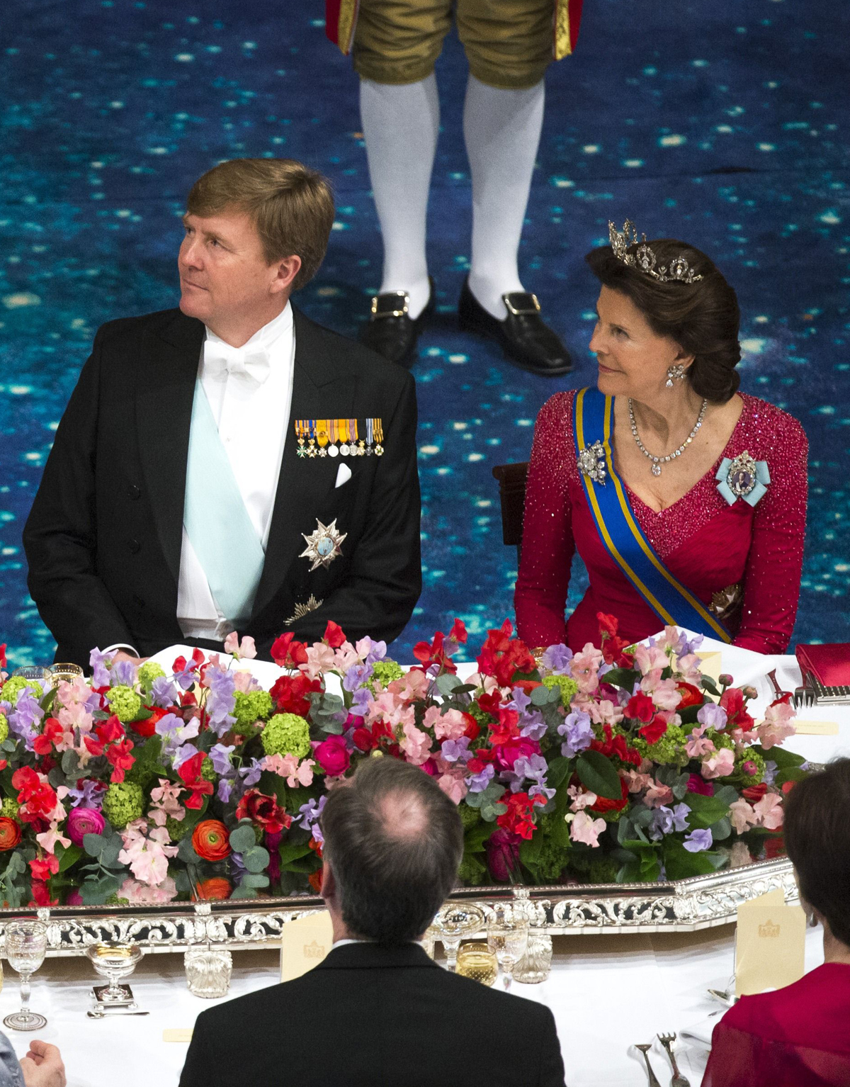 King Willem-Alexander of the Netherlands and Queen Silvia of Sweden are pictured during a state banquet in Amsterdam on April 4, 2014 (FRANK VAN BEEK/AFP/Getty Images)