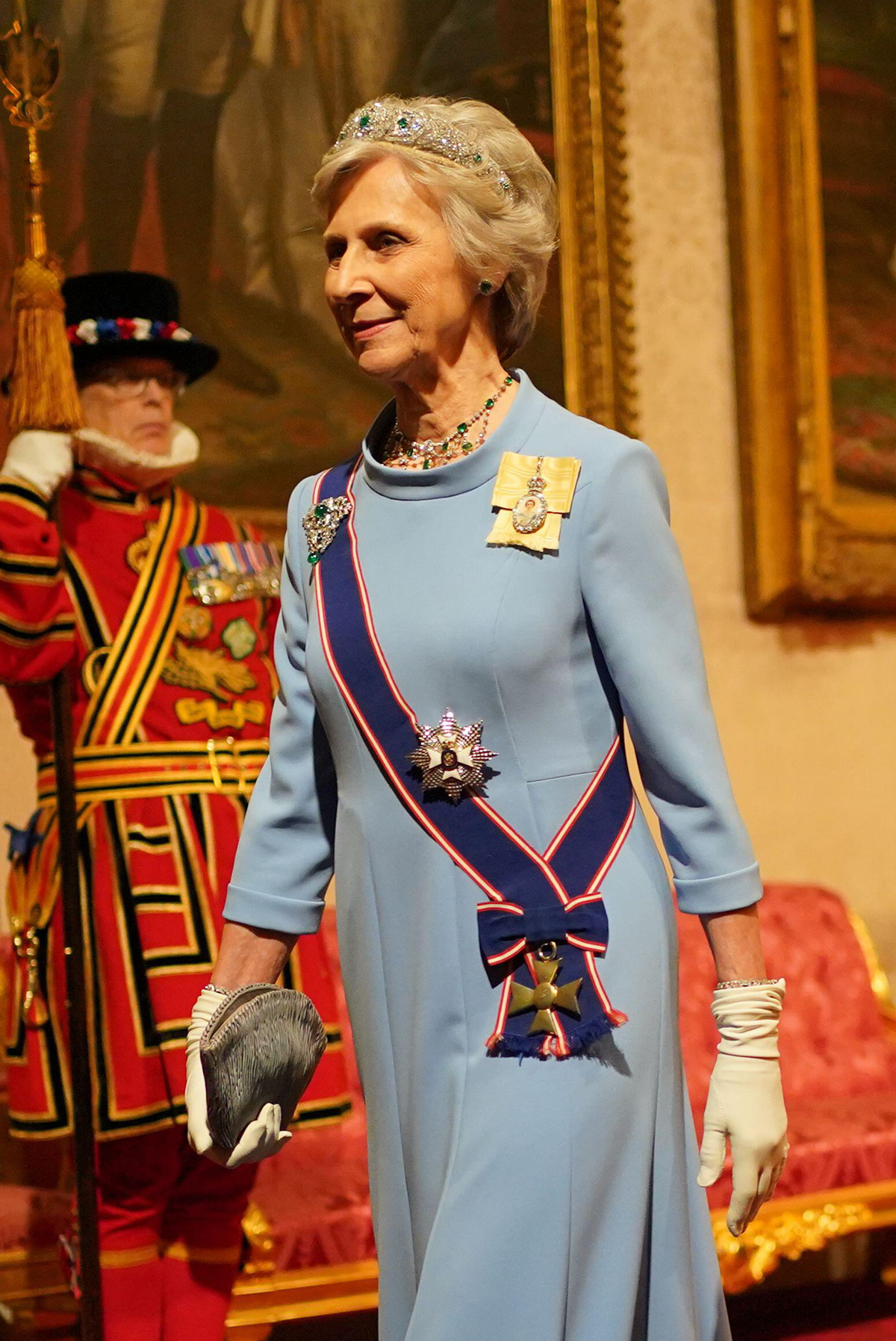 The Duchess of Gloucester arrives for a state banquet at Buckingham Palace during the state visit from the President of South Korea to London on November 21, 2023 (Yui Mok/PA Images/Alamy)