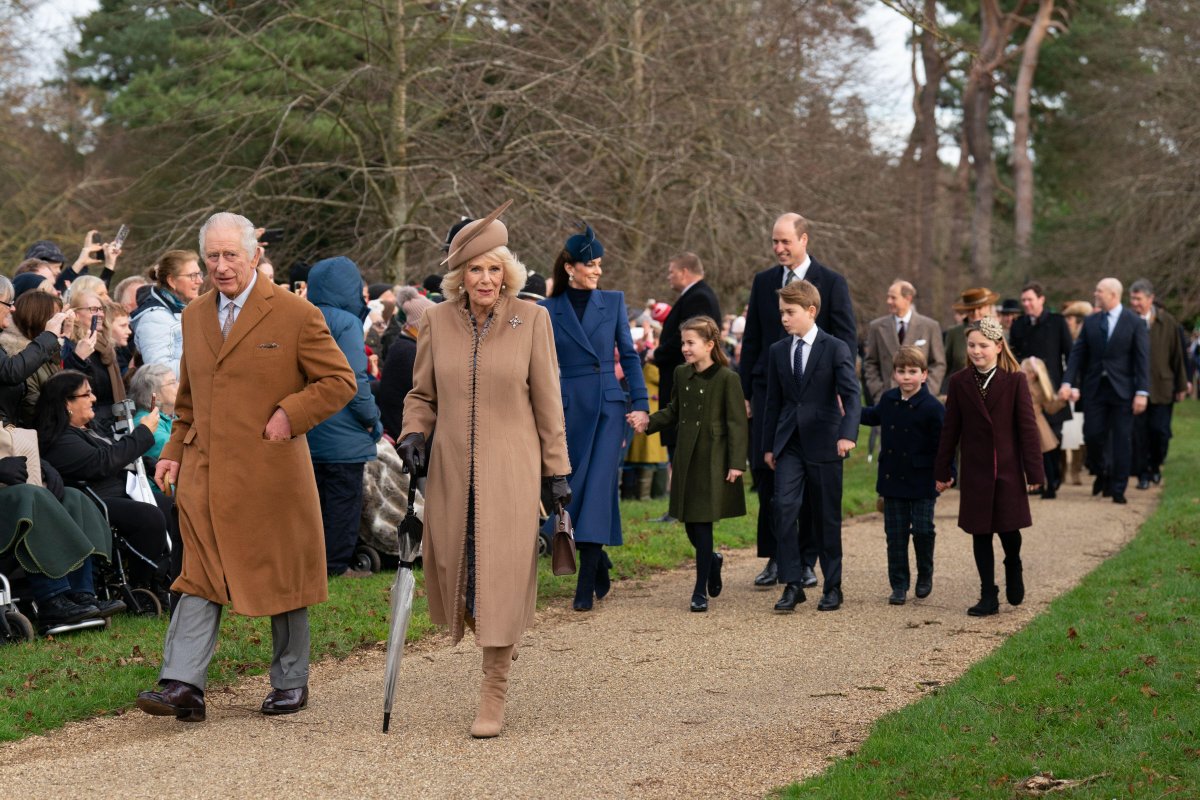 Members of the British royal family attend a Christmas morning church service at St. Mary Magdalene near the Sandringham estate on December 25, 2023 (Joe Giddens/PA Images/Alamy)
