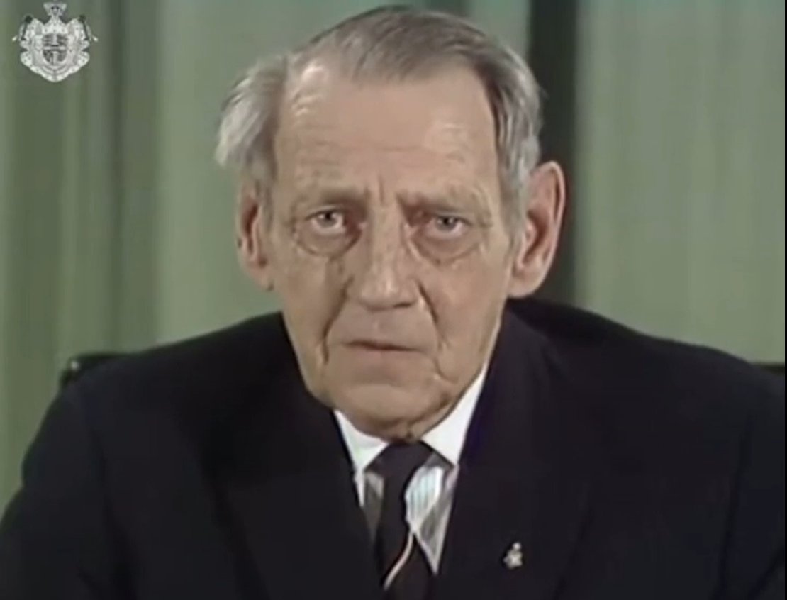 King Frederik IX of Denmark delivers his final New Year's address, December 31, 1971 (screencapture)