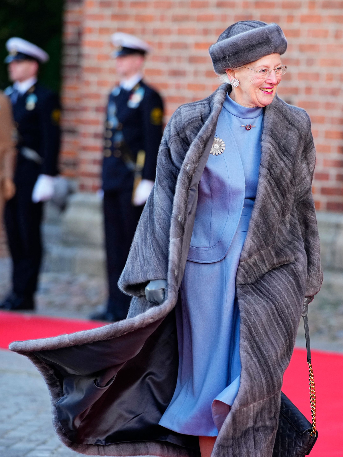Queen Margrethe II of Denmark visits the resting place of her parents, King Frederik IX and Queen Ingrid, at Roskilde Cathedral on the 50th anniversary of her father's passing and her accession to the throne, January 14, 2022 (MARTIN SYLVEST/Ritzau Scanpix/AFP via Getty Images)