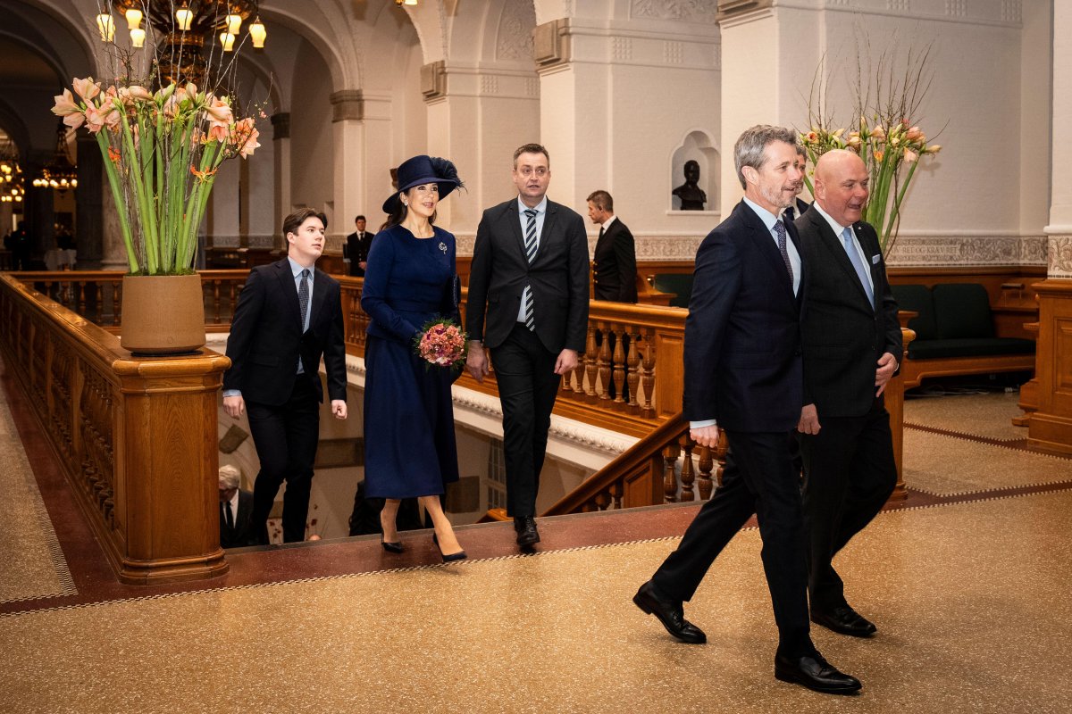 The King and Queen of Denmark, with Crown Prince Christian, arrive for a reception at the Folketing, Denmark's parliament, at Christiansborg Palace in Copenhagen on January 15, 2024 (Emil Nicolai Helms/Ritzau Scanpix/Alamy)