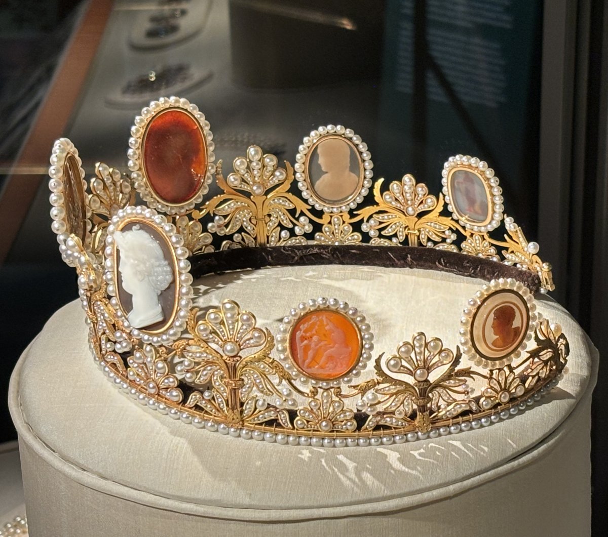 The Cameo Tiara is displayed in Stockholm, December 2023 (Photograph generously shared by Kristina Solberg; do not reproduce)