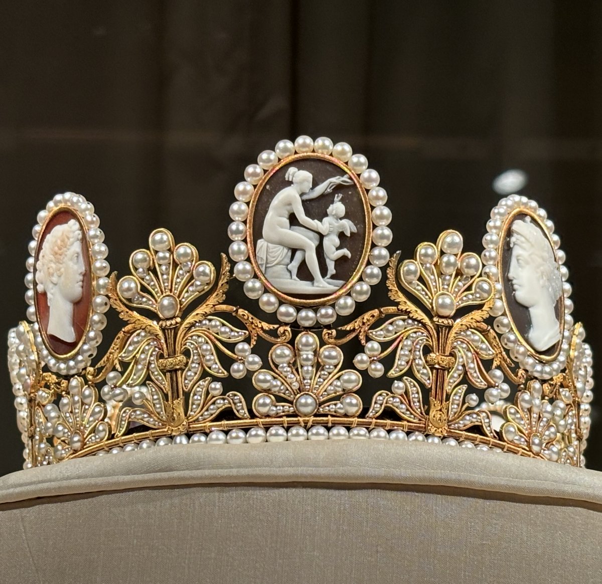 The Cameo Tiara is displayed in Stockholm, December 2023 (Photograph generously shared by Kristina Solberg; do not reproduce)