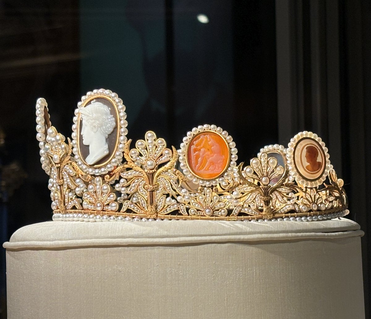 The Cameo Tiara is displayed in Stockholm, December 2023 (Photograph generously shared by Kristina Solberg; do not reproduce)