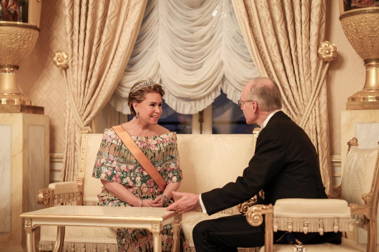 The Grand Duchess of Luxembourg attends the New Year reception at the Grand Ducal Palace on January 18, 2024 (Maison du Grand-Duc/Sophie Margue)