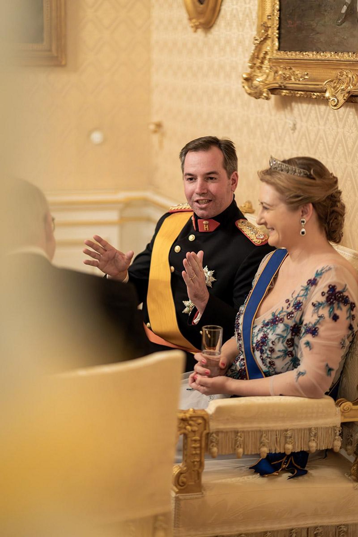 The Hereditary Grand Duke and Hereditary Grand Duchess of Luxembourg attend the New Year reception at the Grand Ducal Palace on January 18, 2024 (Maison du Grand-Duc/Kary Barthelmey)