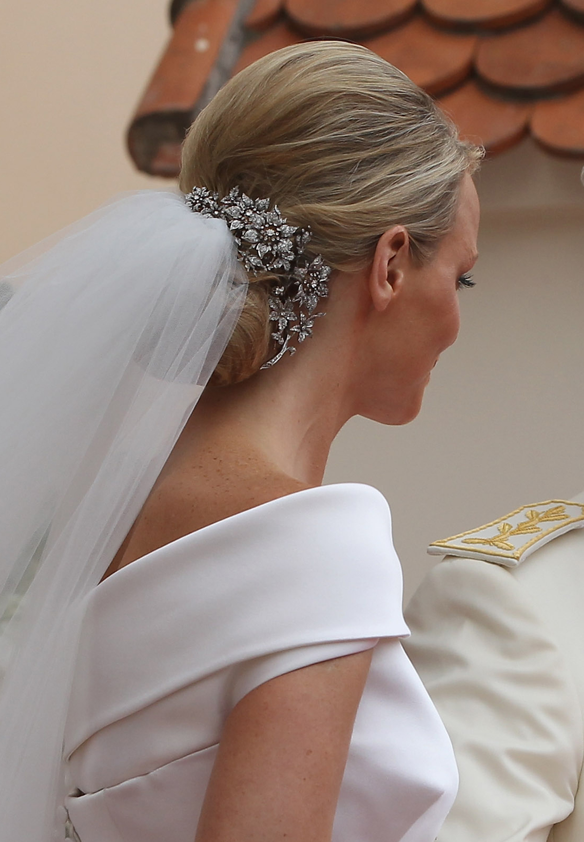 The Princess of Monaco is pictured during her religious wedding ceremony in the courtyard of the Palais Princier on July 2, 2011 (Sean Gallup/Getty Images)