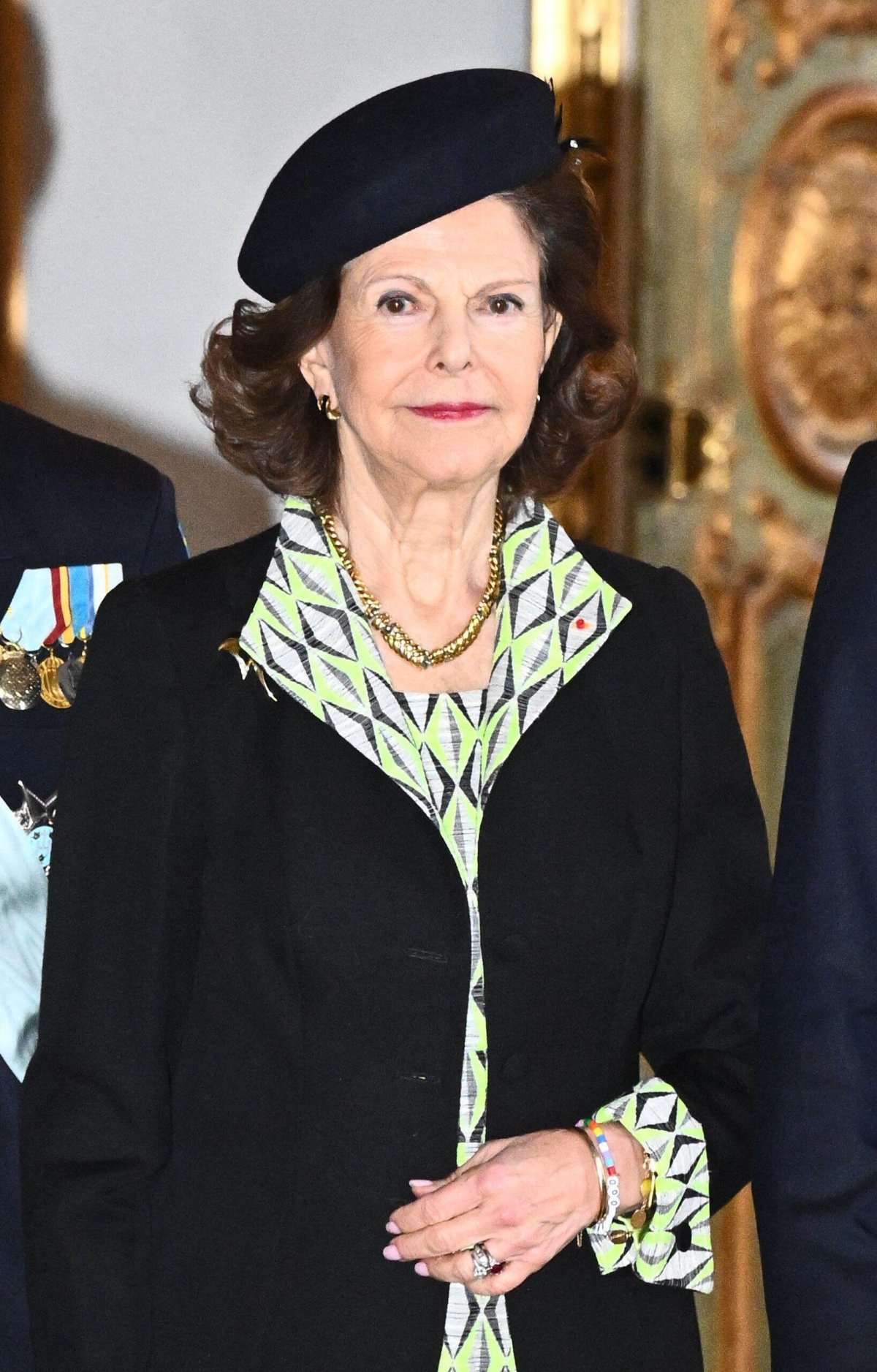 Queen Silvia of Sweden poses for an official photograph in Lovisa Ulrika's dining room at the Royal Palace in Stockholm on January 30, 2024 (Claudio Bresciani/TT News Agency/Alamy)