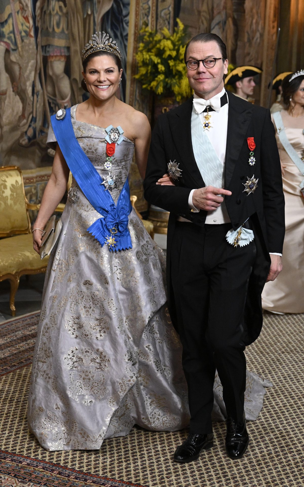 Crown Princess Victoria and Prince Daniel of Sweden arrive for a state banquet at the Royal Palace in Stockholm on January 30, 2024 (Jessica Gow/TT News Agency/Alamy)