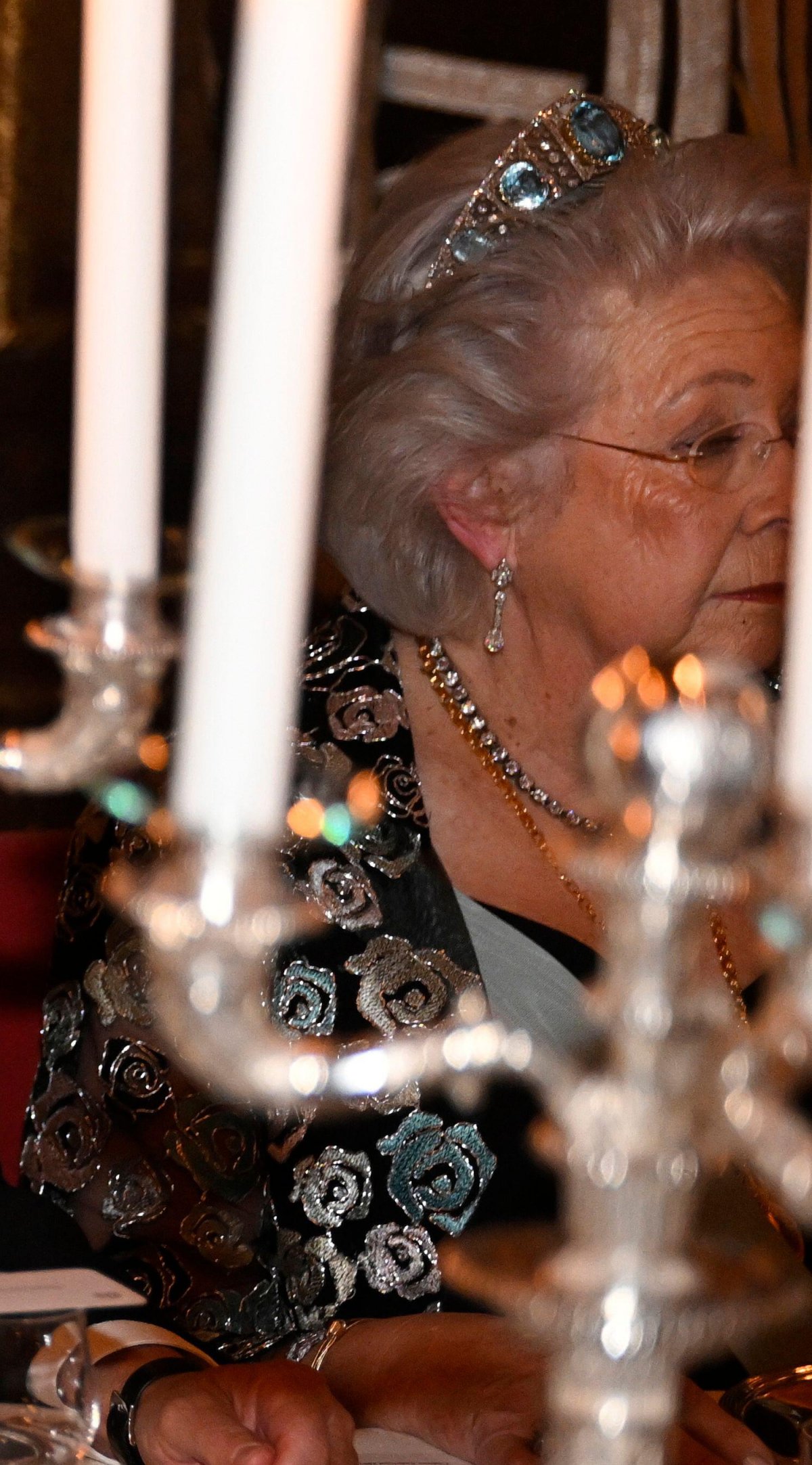 Princess Christina attends the French state banquet at the Royal Palace in Stockholm on January 30, 2024 (Jessica Gow/TT News Agency/Alamy)