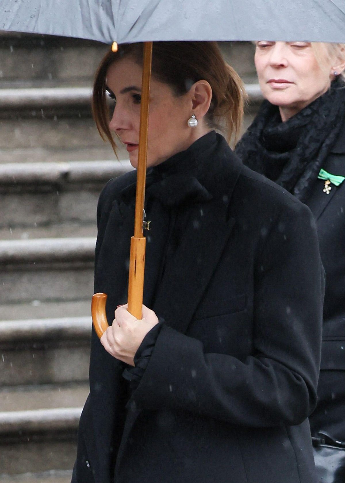 Clotilde Courau attends the funeral of her father-in-law, Vittorio Emanuele di Savoia, in Turin on February 10, 2024 (Marco Piovanotto/Abaca Press/Alamy)