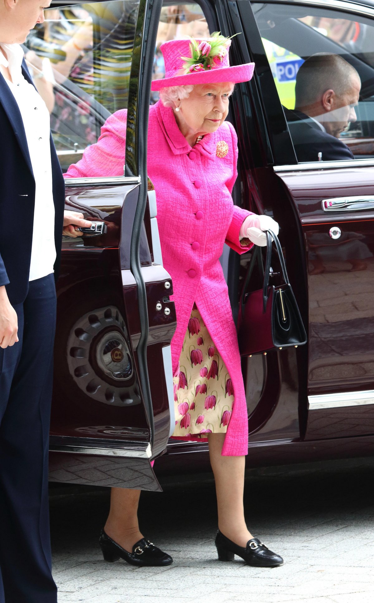 Queen Elizabeth II of the United Kingdom officially opens the new Royal Papworth Hospital in Cambridge on July 9, 2019 (Keith Mayhew/SOPA Images Limited/Alamy)