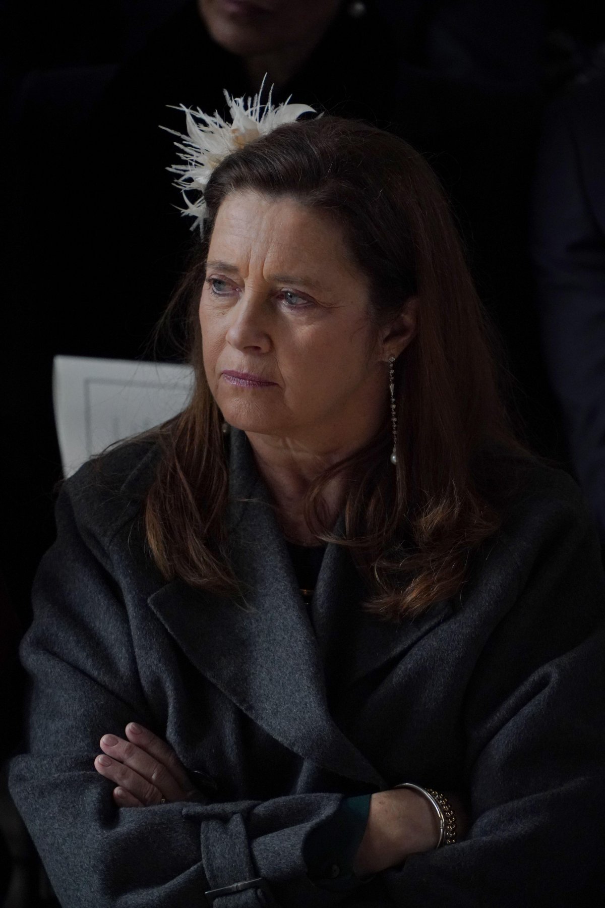 Princess Alexia of Greece and Denmark attends a memorial service in honor of her late father, King Constantine II, at St. George's Chapel, Windsor on February 27, 2024 (Jonathan Brady/PA Images/Alamy)