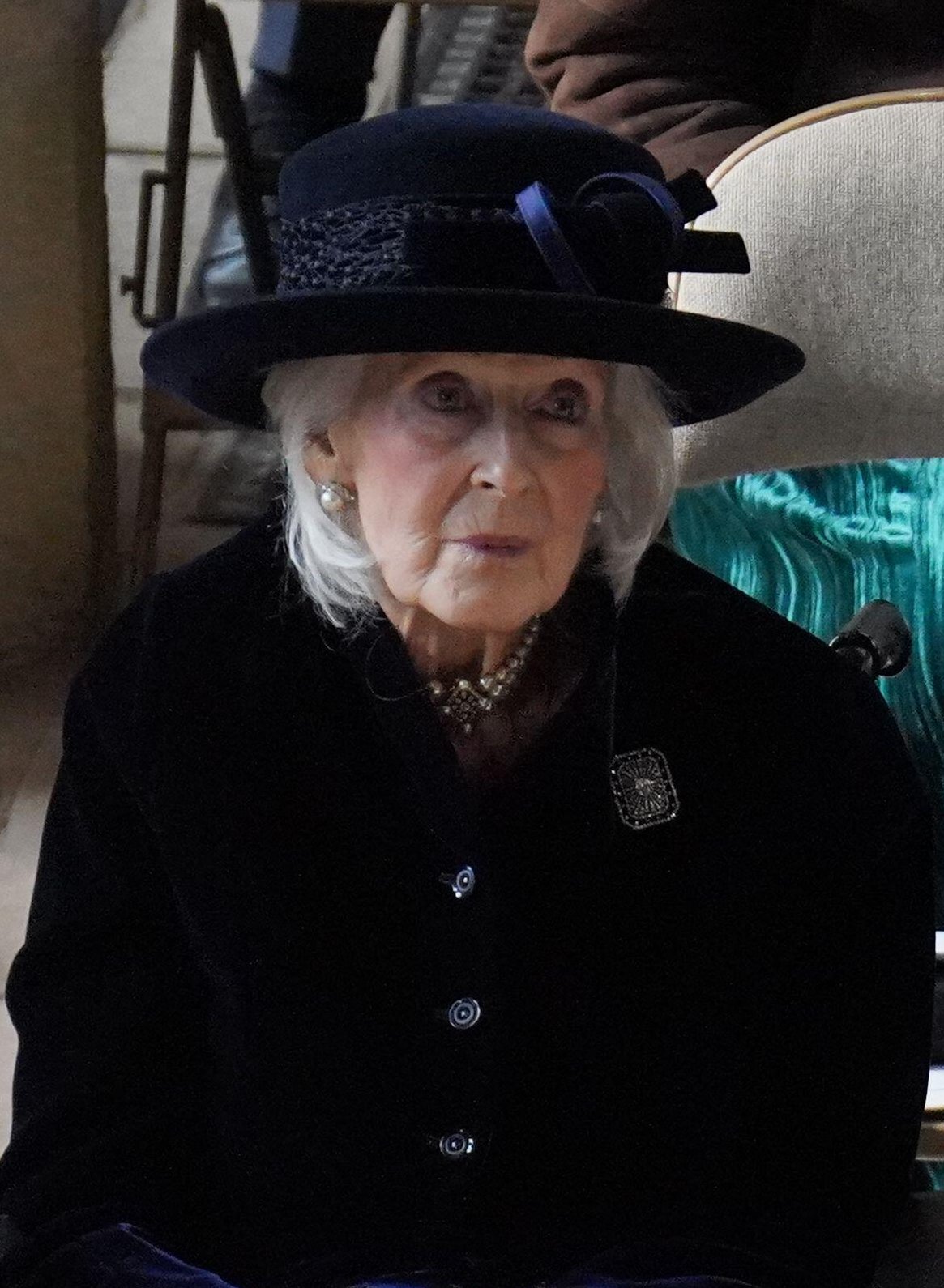 Princess Alexandra, the Hon. Lady Ogilvy attends a memorial service in honor of her late cousin, King Constantine II of Greece, at St. George's Chapel, Windsor on February 27, 2024 (Jonathan Brady/PA Images/Alamy)