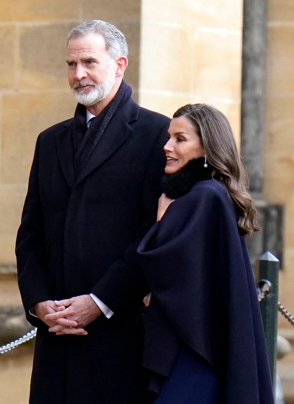 King Felipe VI and Queen Letizia of Spain attend a memorial service in honor of his late uncle, King Constantine II of Greece, at St. George's Chapel, Windsor on February 27, 2024 (Andrew Matthews/PA Images/Alamy)