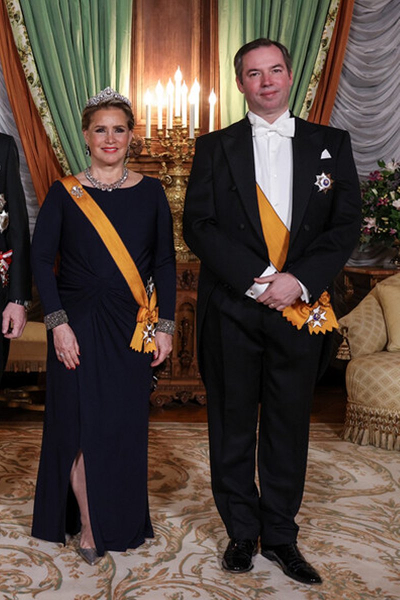 The Grand Duke and Grand Duchess of Luxembourg, with the Hereditary Grand Duke and Hereditary Grand Duchess, host a state banquet for President Pavel of the Czech Republic and Mrs. Pavlova at the Grand Ducal Palace in Luxembourg on February 29, 2024 (Maison du Grand-Duc/Sophie Margue)