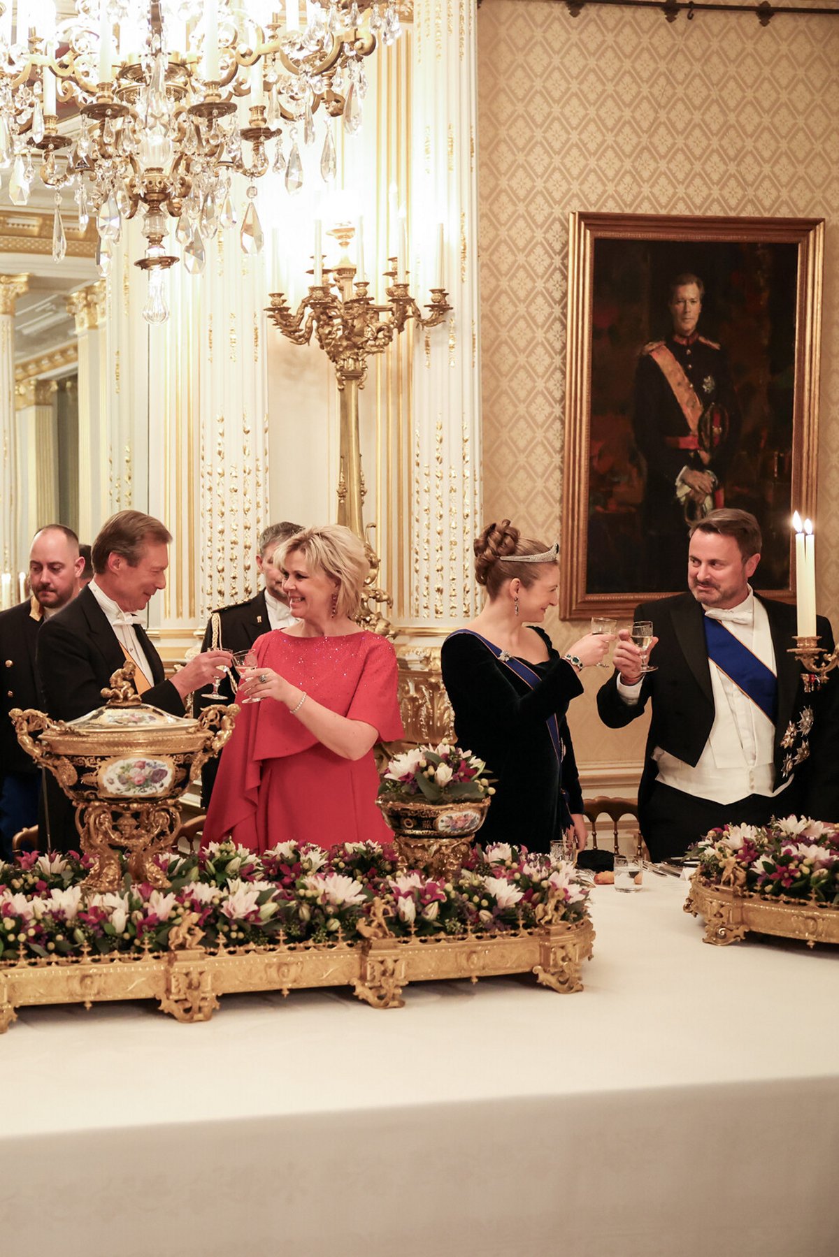 The Grand Duke and Grand Duchess of Luxembourg, with the Hereditary Grand Duke and Hereditary Grand Duchess, host a state banquet for President Pavel of the Czech Republic and Mrs. Pavlova at the Grand Ducal Palace in Luxembourg on February 29, 2024 (Maison du Grand-Duc/Sophie Margue)