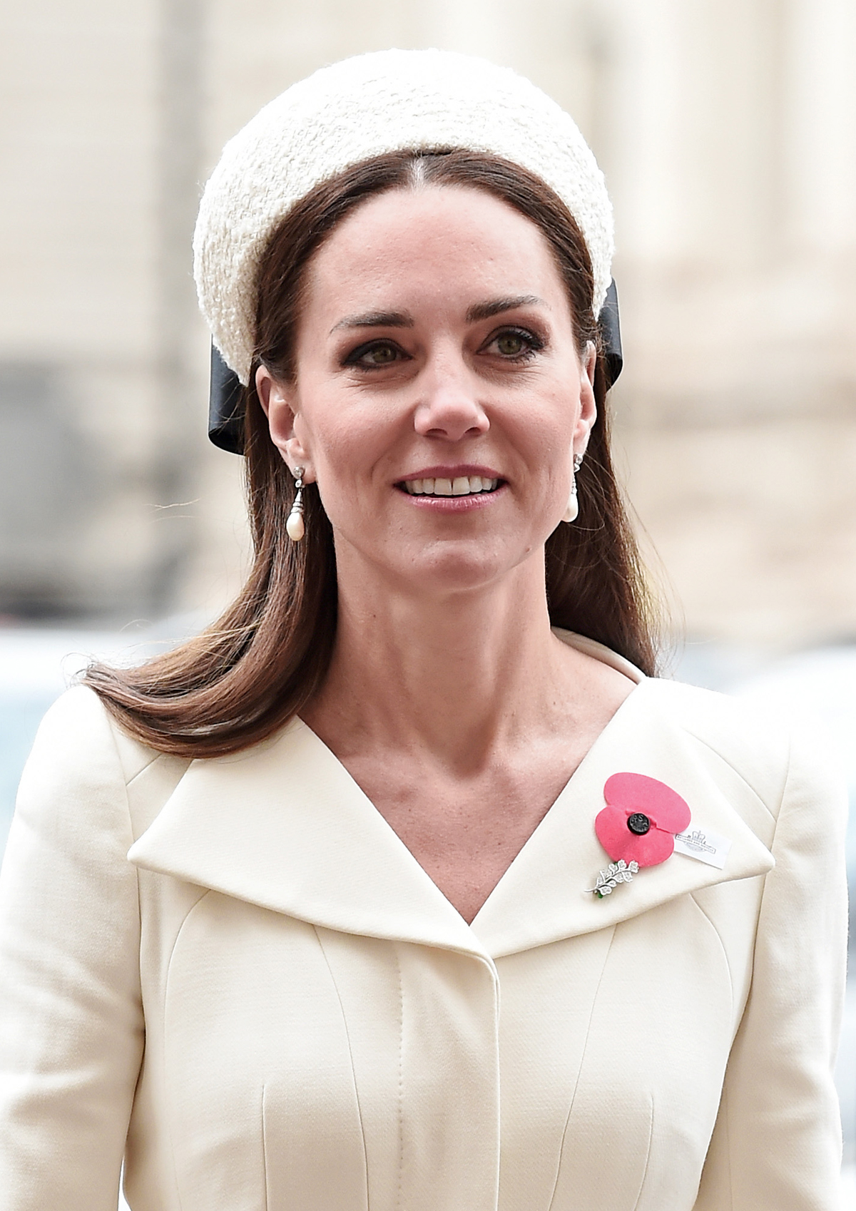 The Duchess of Cambridge arrives for a service of commemoration and thanksgiving as part of the ANZAC Day services at Westminster Abbey on April 25, 2022 (Eamonn M. McCormack/Getty Images)