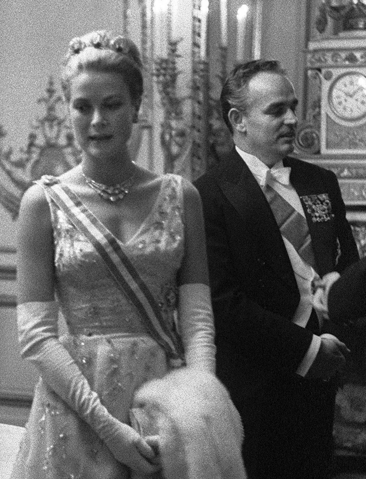 Prince Rainier III and Princess Grace of Monaco attend a dinner at the Elysee Palace in Paris on October 13, 1959 (STF/AFP/Getty Images)