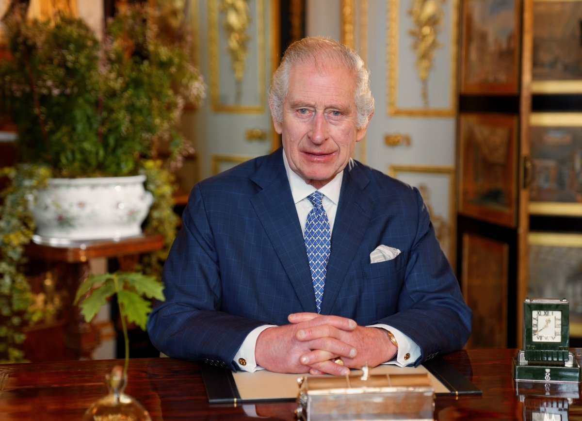 King Charles III records a video message for the upcoming Commonwealth Day service from Windsor Castle on February 29, 2024 (Buckingham Palace)