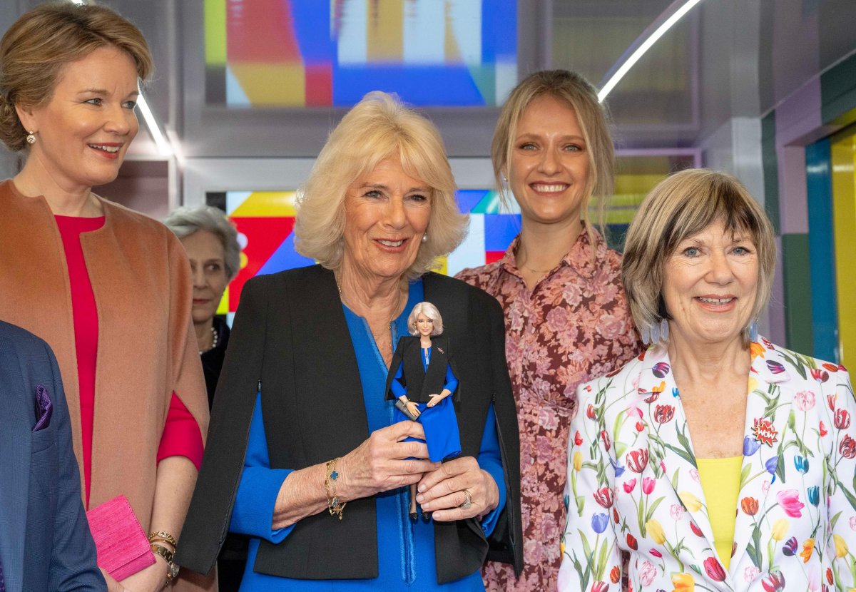 Queen Mathilde of the Belgians, the Duchess of Gloucester, and Queen Camilla attend a Women of the World (WOW) reception to celebrate International Women's Day at Buckingham Palace on March 12, 2024 (Paul Grover/PA Images/Alamy)