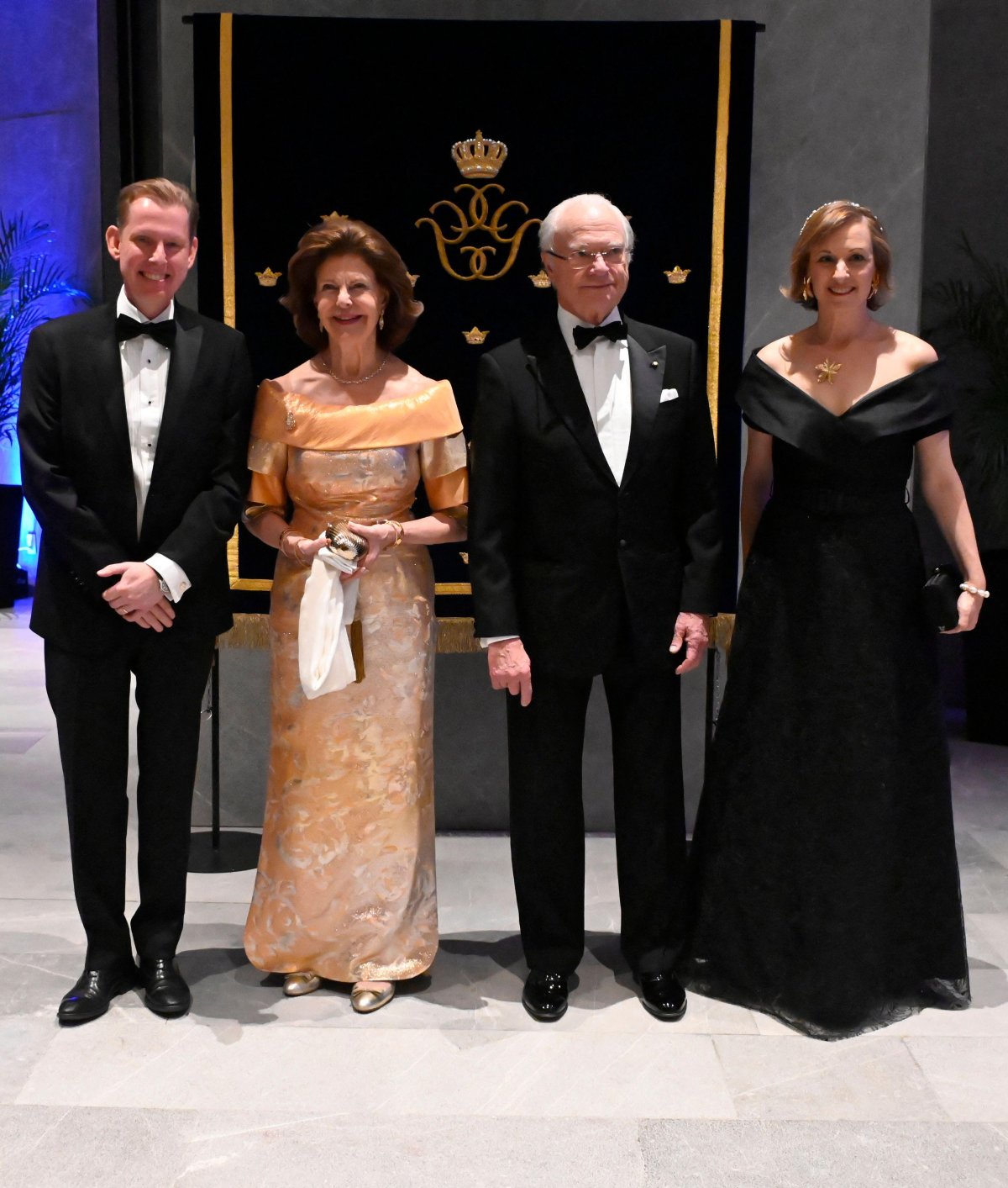 King Carl XVI Gustaf and Queen Silvia of Sweden are pictured with Gunnar and Sara Aldén during a dinner at the JW Marriott Hotel in Mexico City on March 12, 2024 (Carlos Tischler/Abaca Press/Alamy)