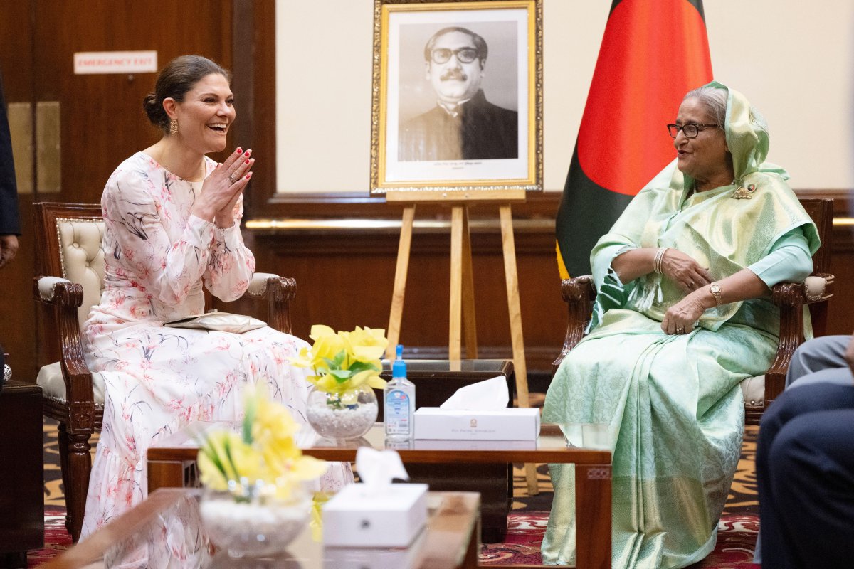 The Crown Princess of Sweden attends an official welcome dinner hosted by Prime Minister Sheikh Hasina at the Pan Pacific Sonargoan Hotel in Dhaka, Bangladesh on March 18, 2024 (Henrik Montgomery/TT News Agency/Alamy)
