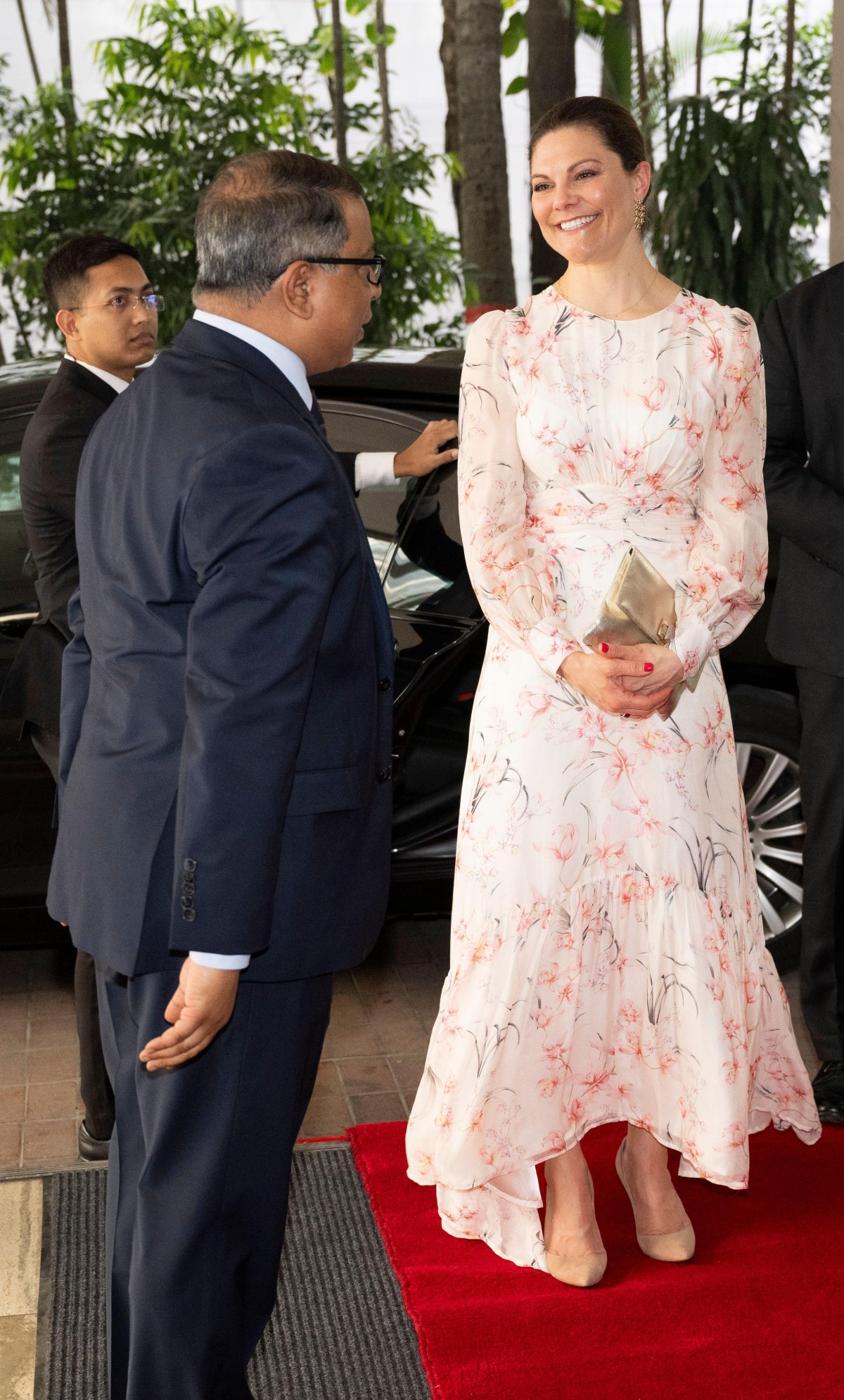 The Crown Princess of Sweden arrives for an official welcome dinner at the Pan Pacific Sonargoan Hotel in Dhaka, Bangladesh on March 18, 2024 (Henrik Montgomery/TT News Agency/Alamy)