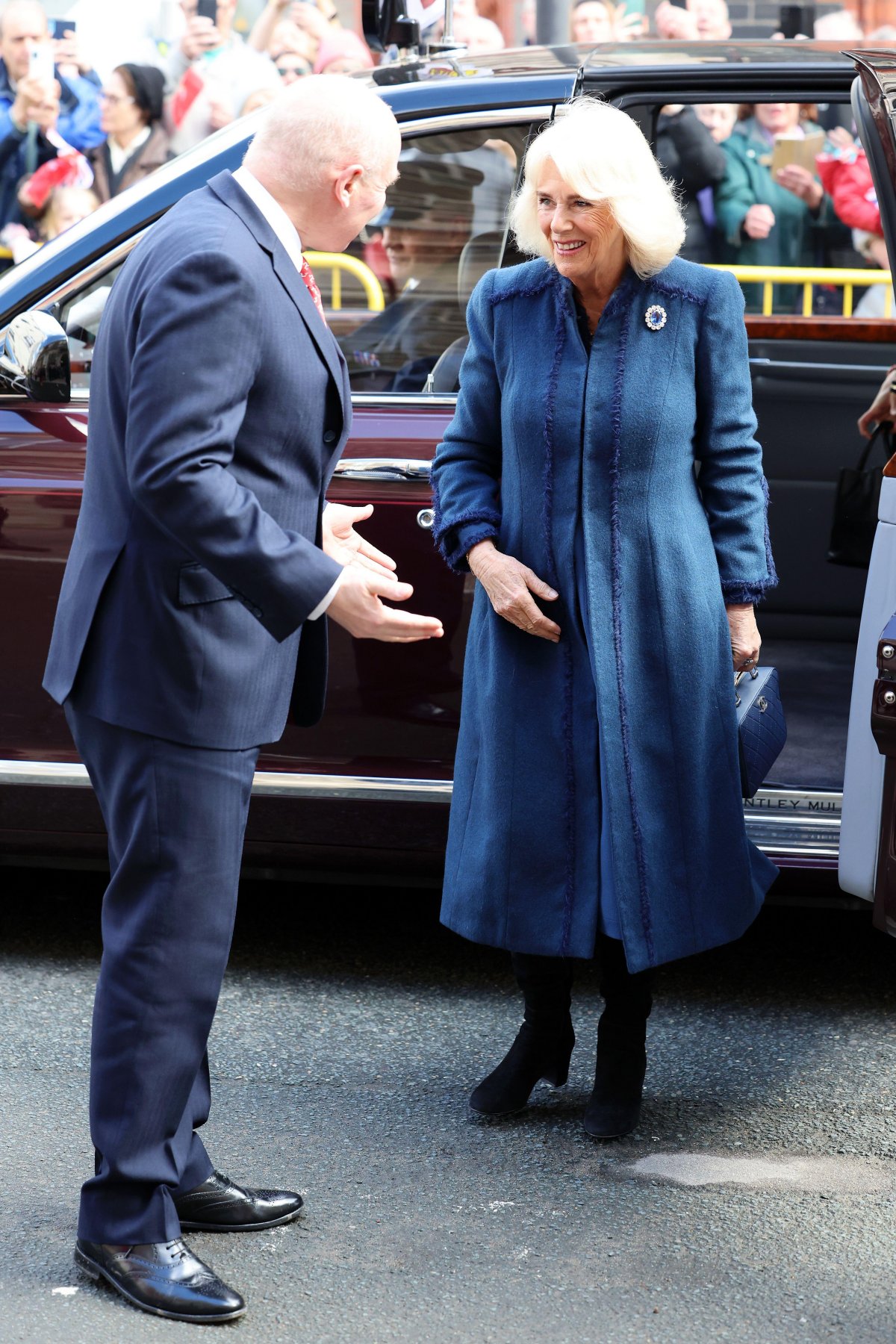 Queen Camilla of the United Kingdom visits Douglas Borough Council on the Isle of Man on March 20, 2024 (Chris Jackson/PA Images/Alamy)