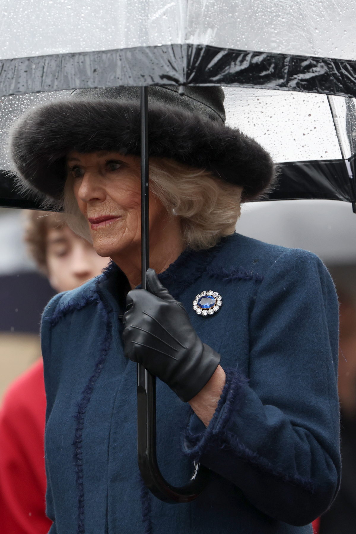 Queen Camilla of the United Kingdom visits St. Nikolai Memorial Church in Hamburg during the British state visit to Germany on March 31, 2023 (Maja Hitij/Getty Images)