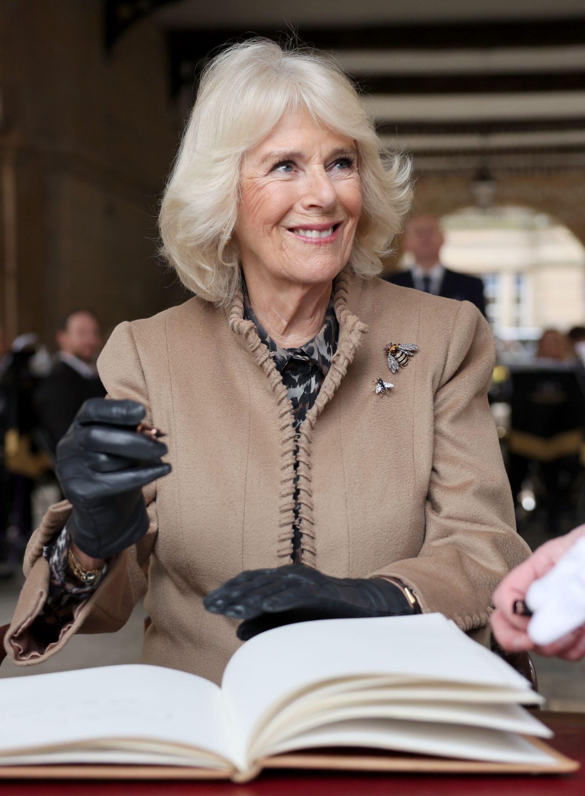 Queen Camilla of the United Kingdom visits the Old Market Hall in Shrewsbury on March 27, 2024 (Chris Jackson/PA Images/Alamy)