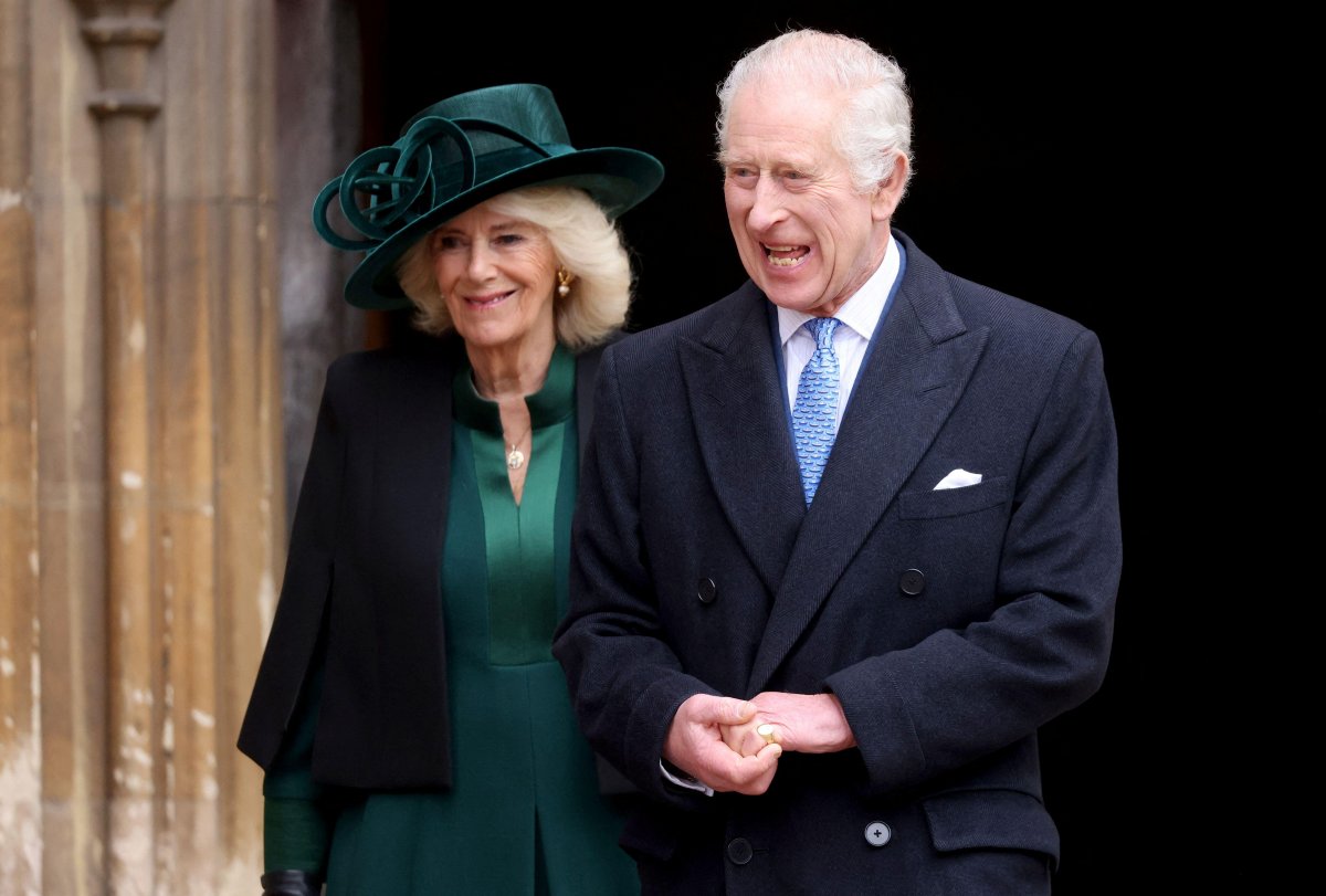 King Charles III and Queen Camilla of the United Kingdom attend an Easter Sunday service at St. George's Chapel, Windsor on March 31, 2024 (Hollie Adams/PA Images/Alamy)