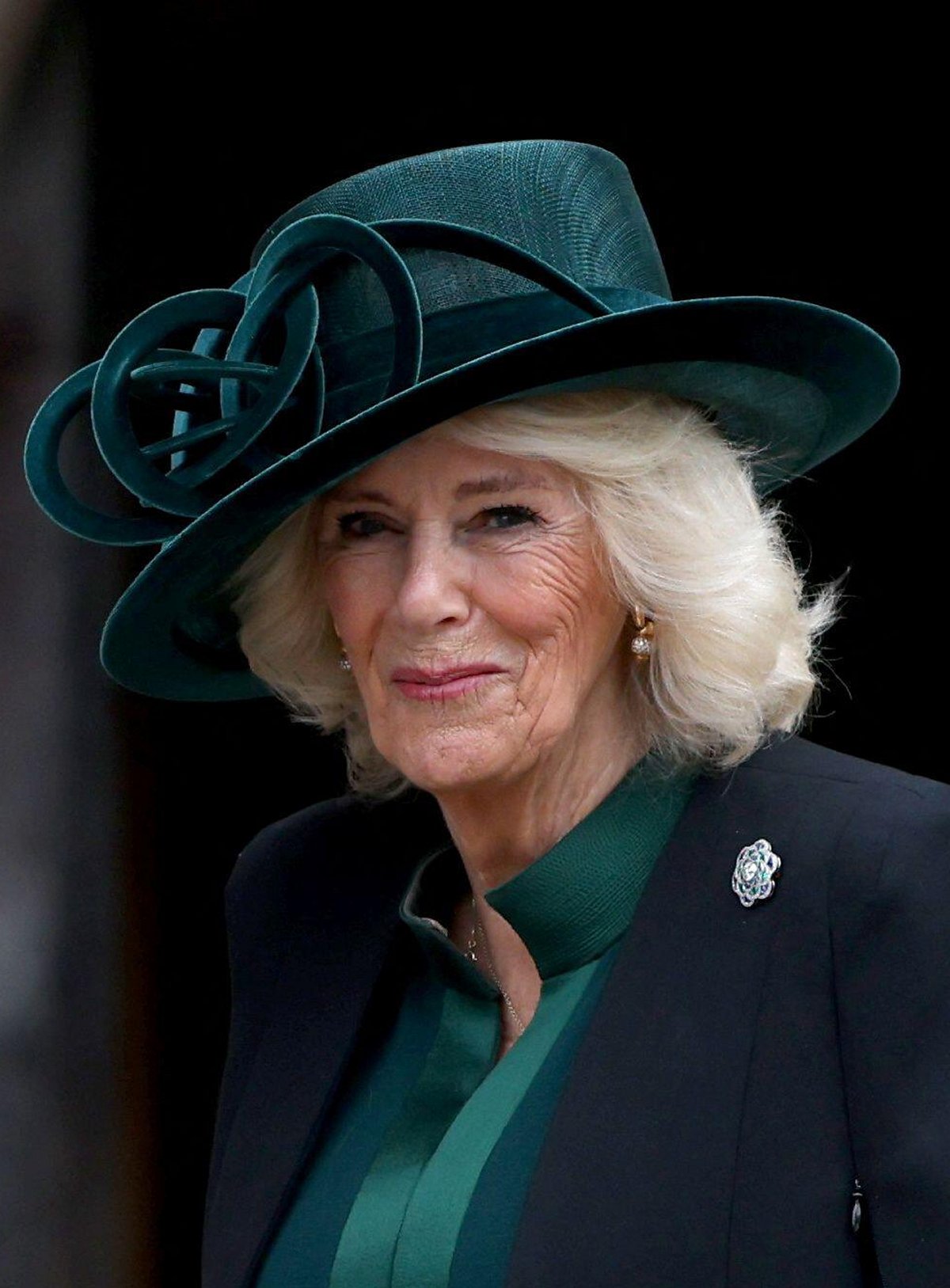 Queen Camilla of the United Kingdom attends an Easter Sunday service at St. George's Chapel, Windsor on March 31, 2024 (Hollie Adams/PA Images/Alamy)