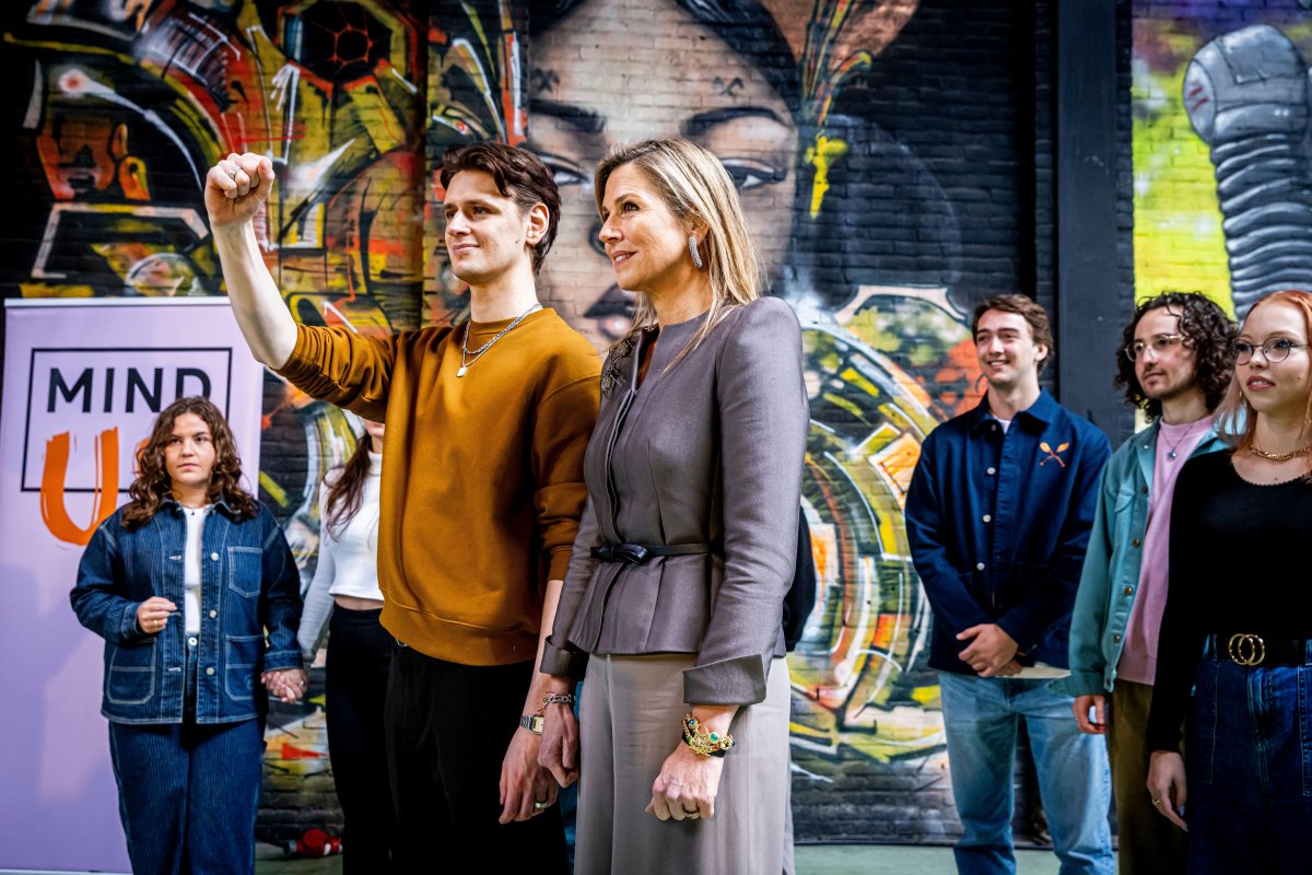 The Queen of the Netherlands attends the launch of Checkers, a new online tool to provide adults resources to help support the mental health of young people, in The Hague on March 26, 2024 (Patrick van Katwijk/DPA Picture Alliance/Alamy)
