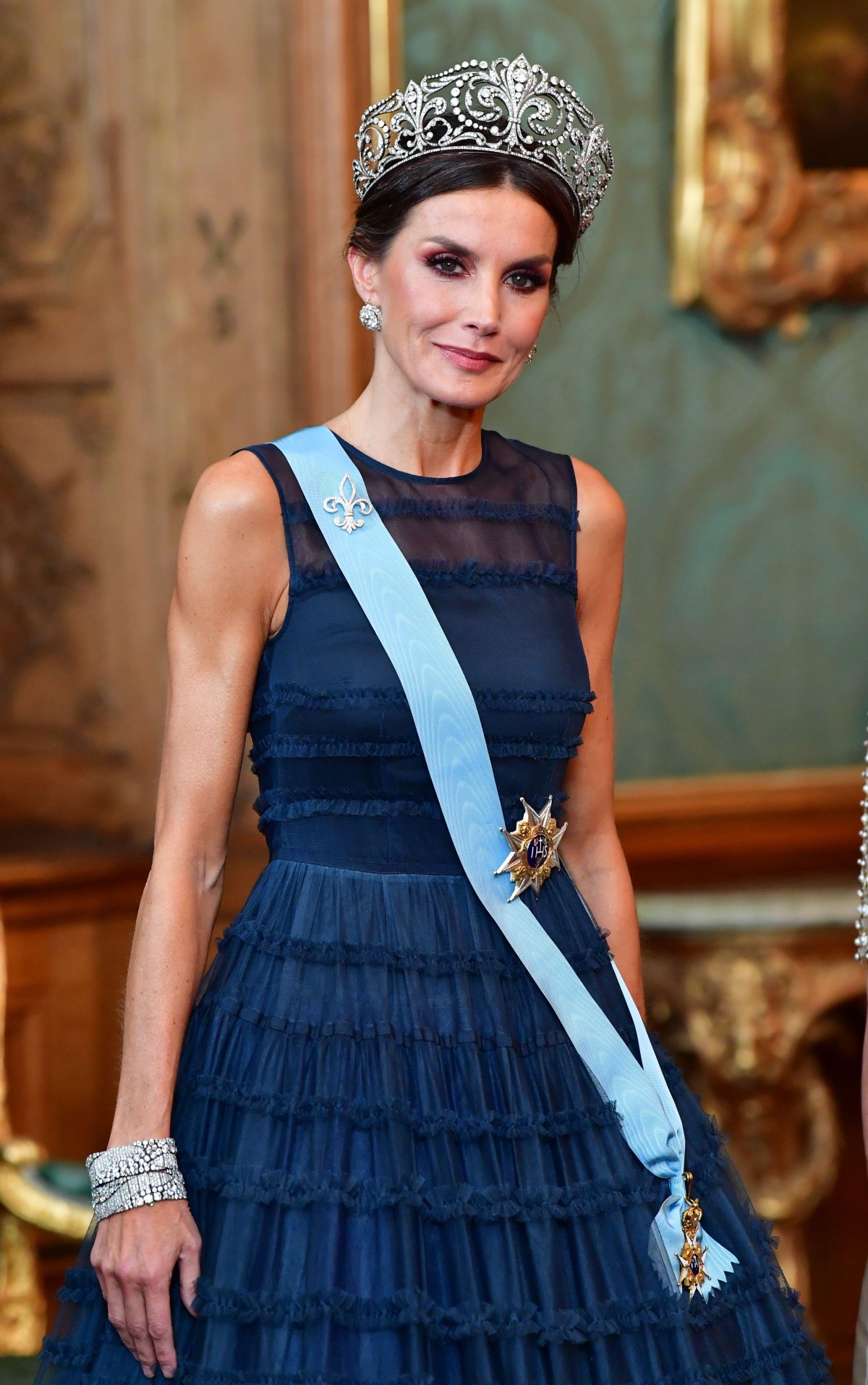 The Queen of Spain attends a state banquet at the Royal Palace in Stockholm on November 24, 2021 (Jonas Ekströmer/TT News Agency/Alamy)