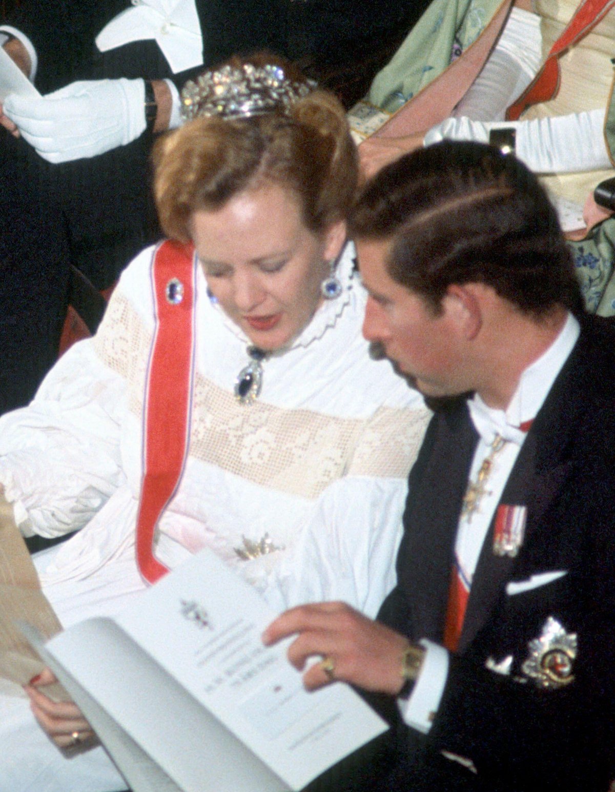 Queen Margrethe II of Denmark and the Prince of Wales are pictured during a performance at the National Theater in Oslo celebrating the 75th birthday of King Olav V of Norway, July 1978 (Bjørn Sigurdsøn/NTB/Alamy)