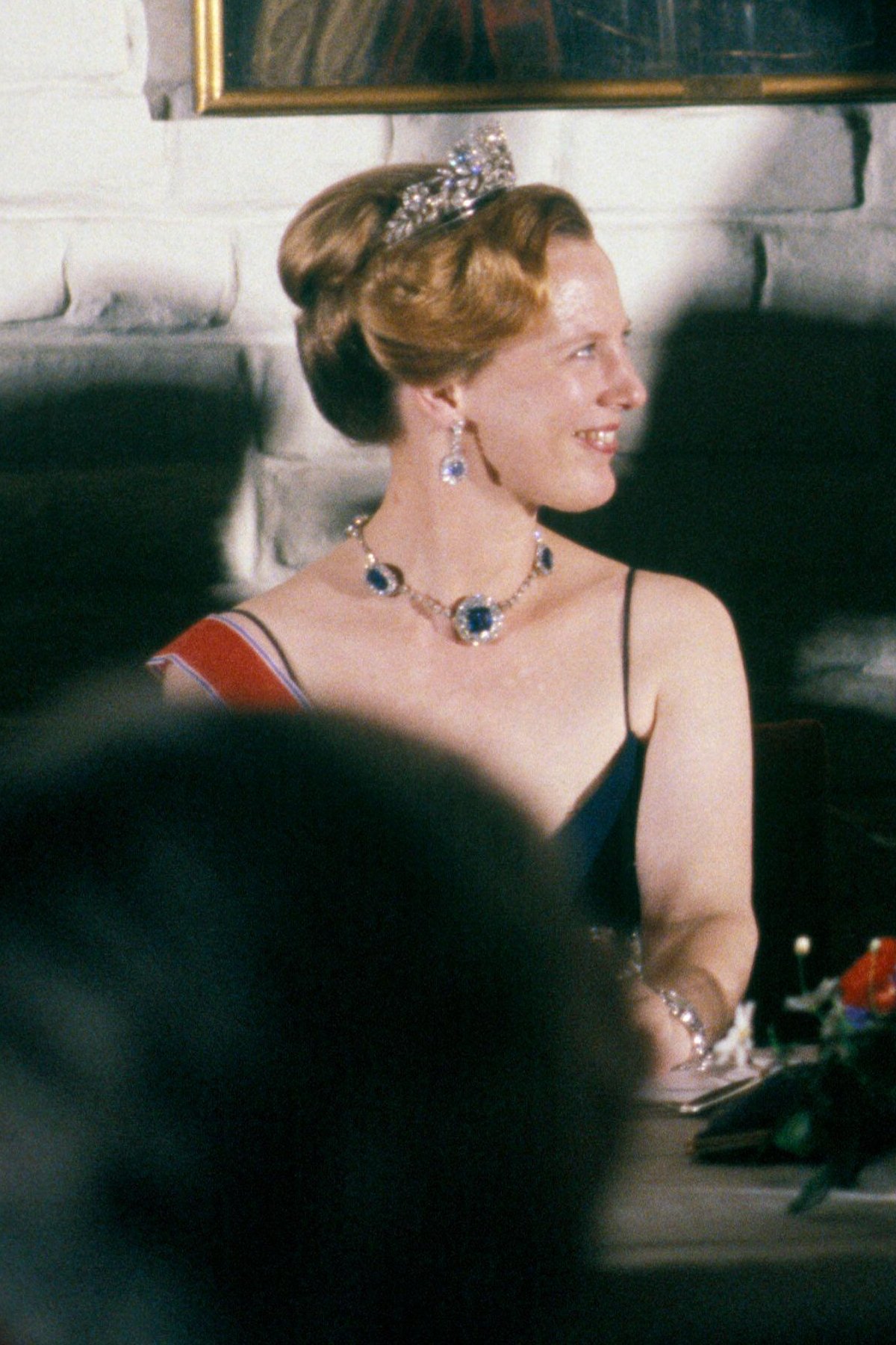 Queen Margrethe II of Denmark attends a dinner at Akershus Castle celebrating the 75th birthday of King Olav V of Norway, July 1978 (Bjørn Sigurdsøn/NTB/Alamy)