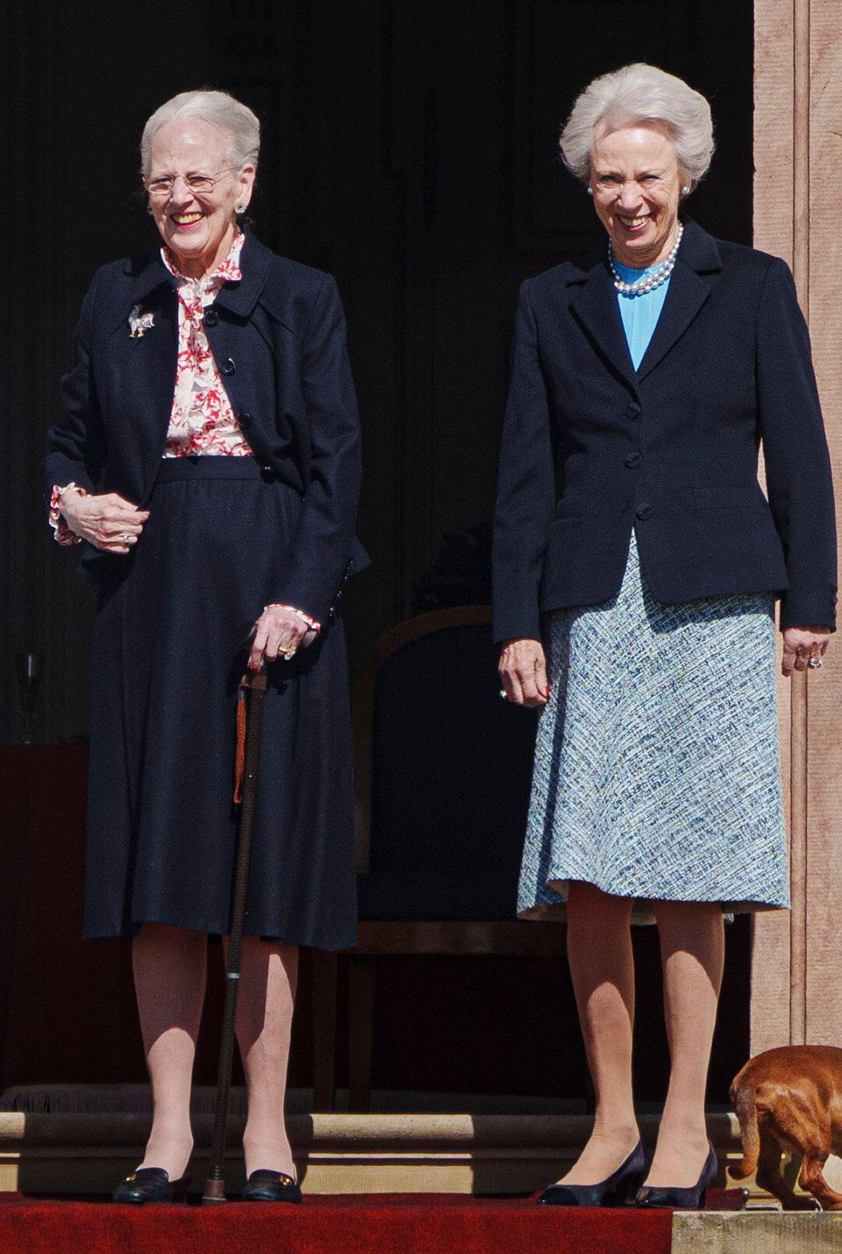 Queen Margrethe of Denmark, with Princess Benedikte, celebrates her 84th birthday at Fredensborg Palace on April 16, 2024 (Liselotte Sabroe/Ritzau/Alamy)