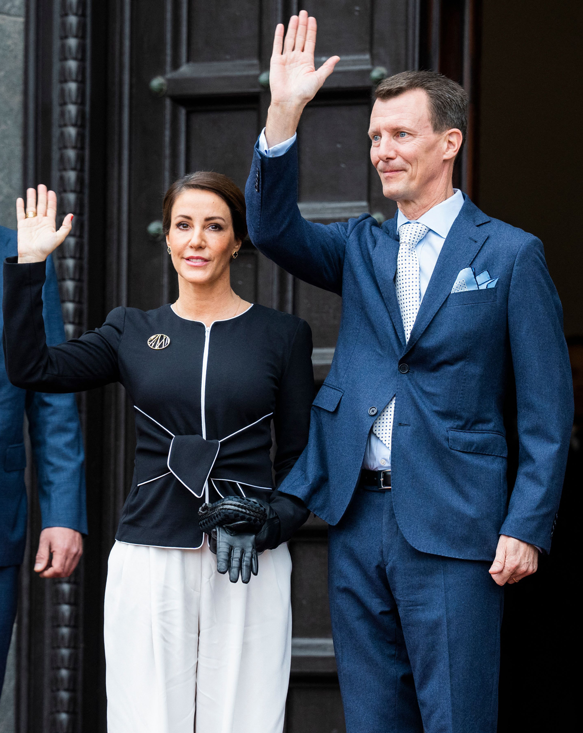 Prince Joachim and Princess Marie of Denmark arrive at Copenhagen's City Hall for a luncheon celebrating Queen Margrethe II's Golden Jubilee on November 12, 2022 (MARTIN SYLVEST/Ritzau Scanpix/AFP via Getty Images)
