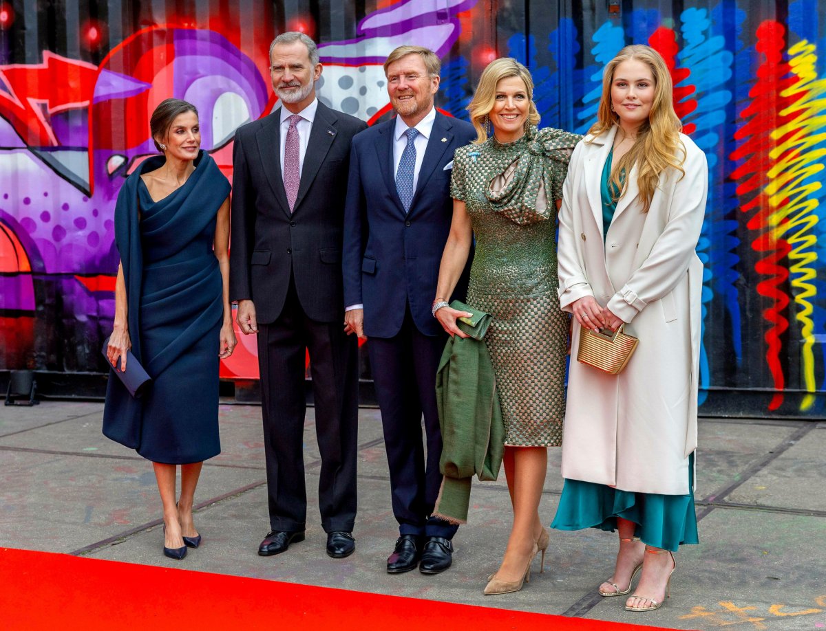 The King and Queen of Spain, with the King and Queen of the Netherlands and the Princess of Orange, are pictured during a reception at STRAAT Museum in Amsterdam on the second day of the Spanish state visit to the Netherlands on April 18, 2024 (Albert Nieboer/DPA Picture Alliance/Alamy)